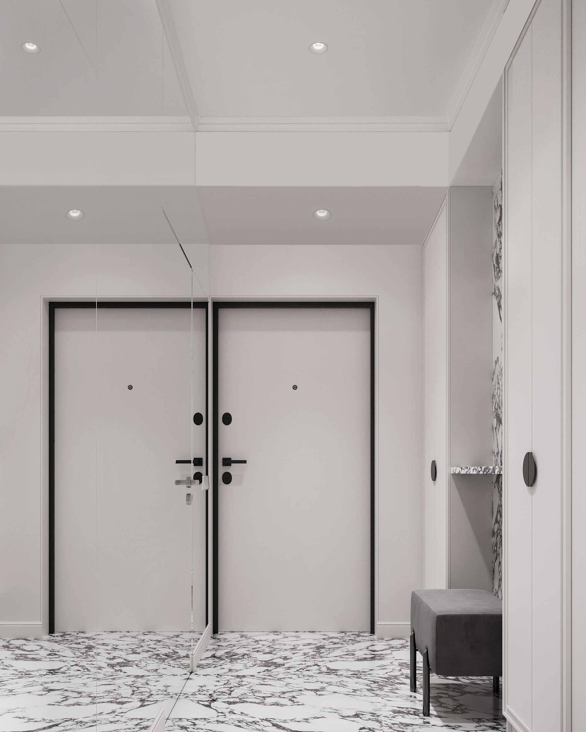 Интерьер прихожей, дизайн прихожей, интерьер коридора, дизайн коридора, дизайнер интерьера, дизайн интерьера Санкт-Петербург, дизайнер интерьера, дизайнер интерьеров, сочный интерьер, гардеробная, дизайн гардеробной, большая гардеробная, раздвижные двери-купе, безрельсовые двери-купе