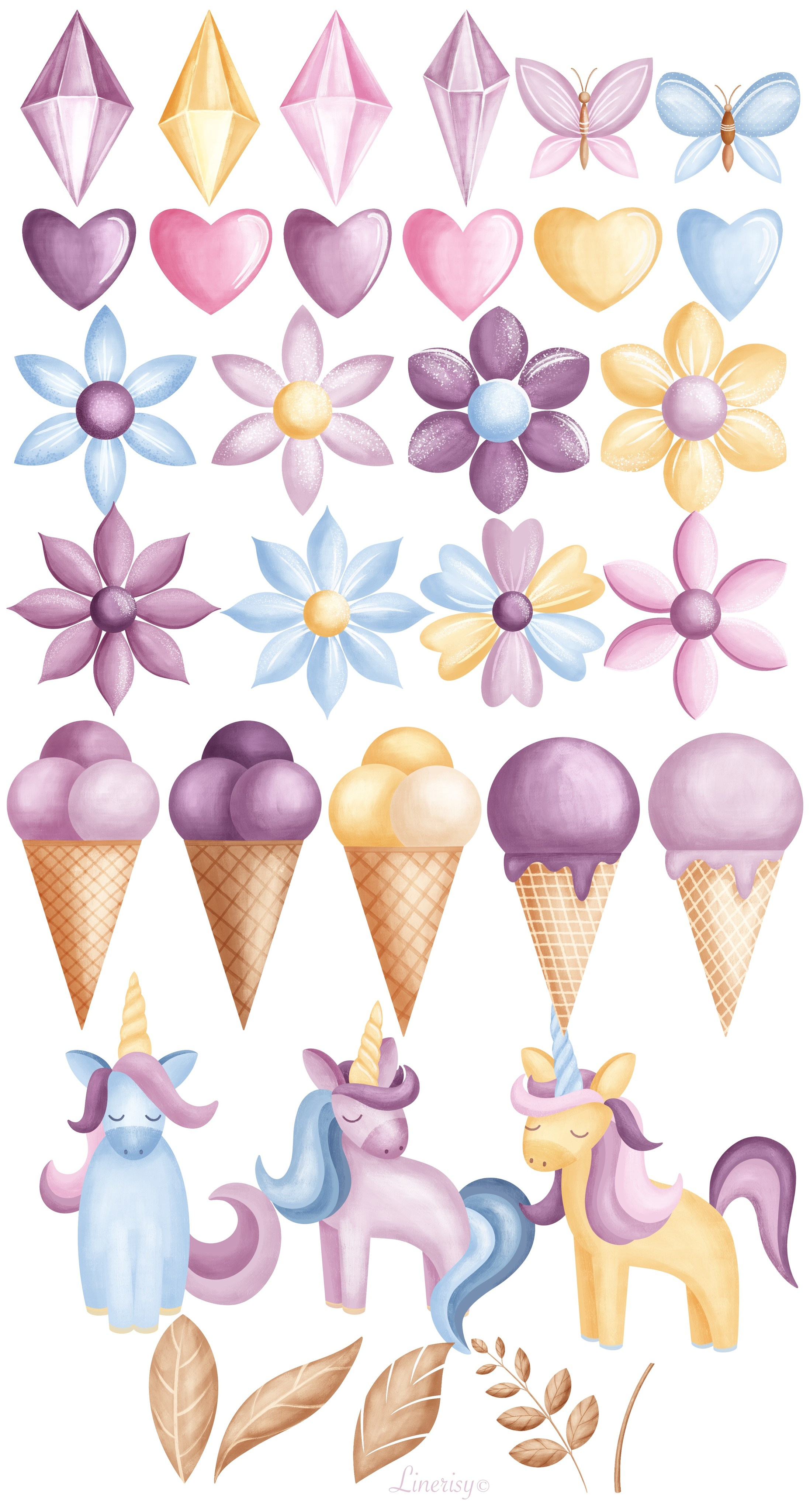 Коллекция «Весна» — графические элементы, иллюстрации, бесшовные паттерны, рамки и бордюры. Художник-иллюстратор Евгения Бекренёва