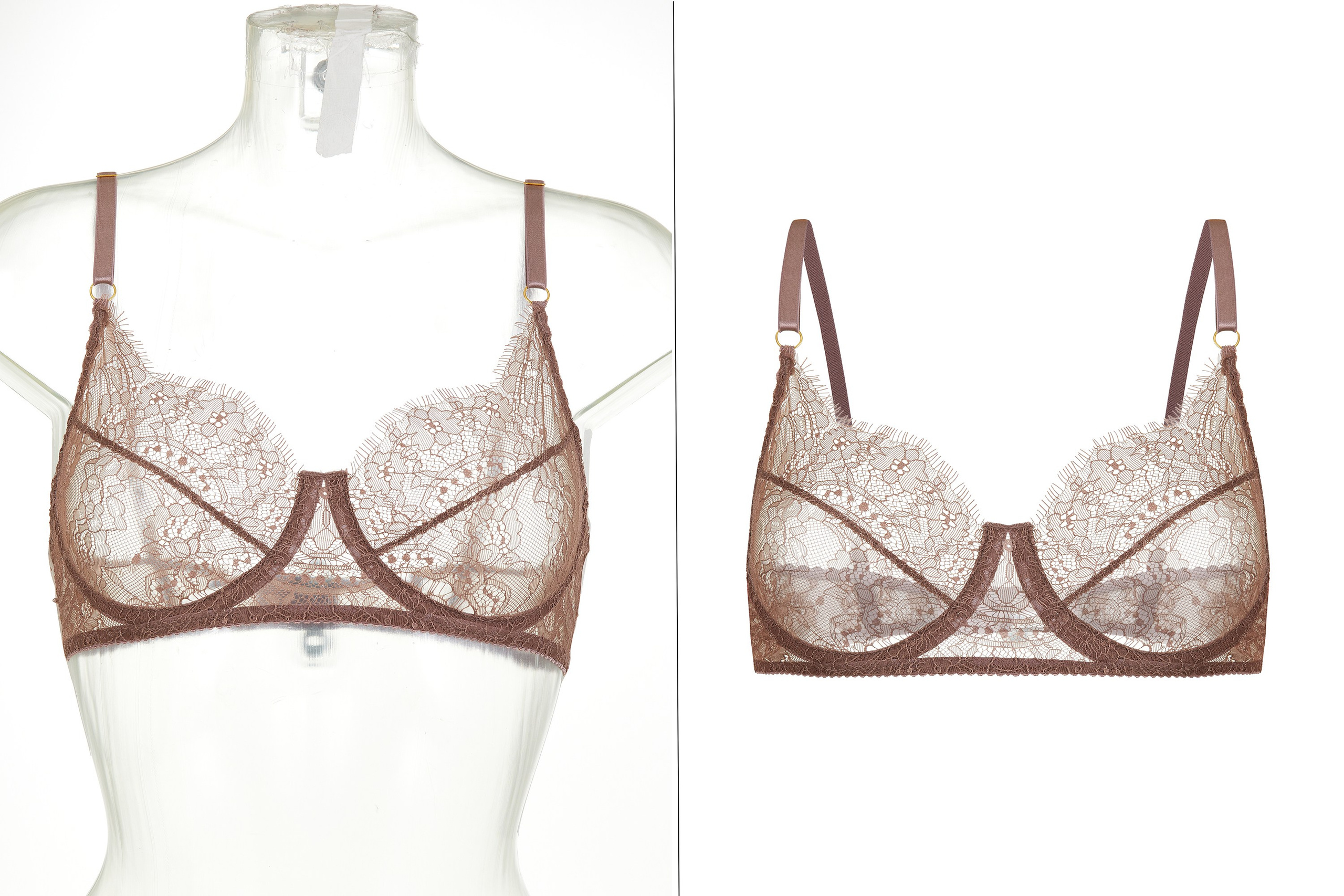 Сложная ретушь прозрачного белья для каталога одежды.