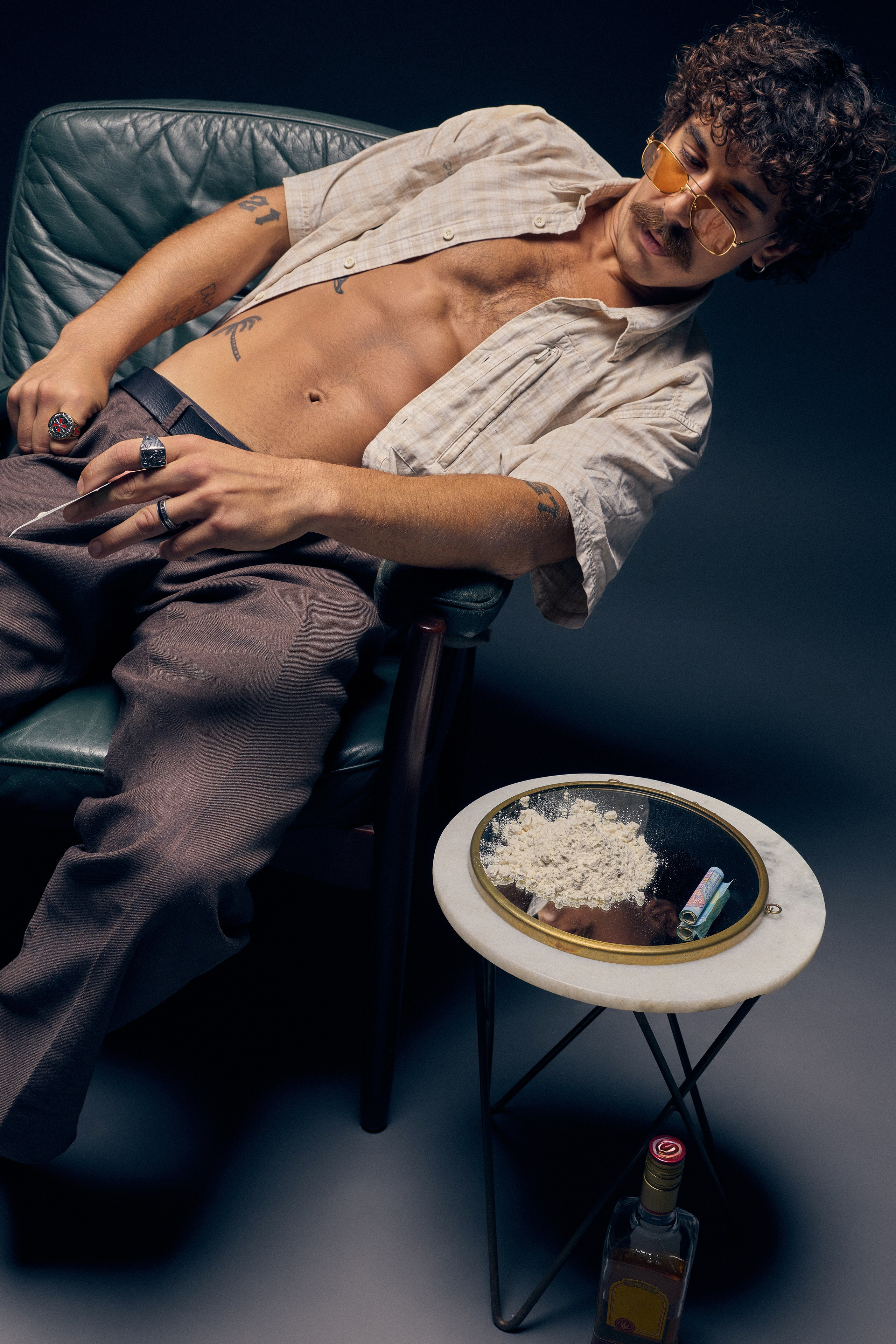 Retro inspired artistic portrait in dark studio