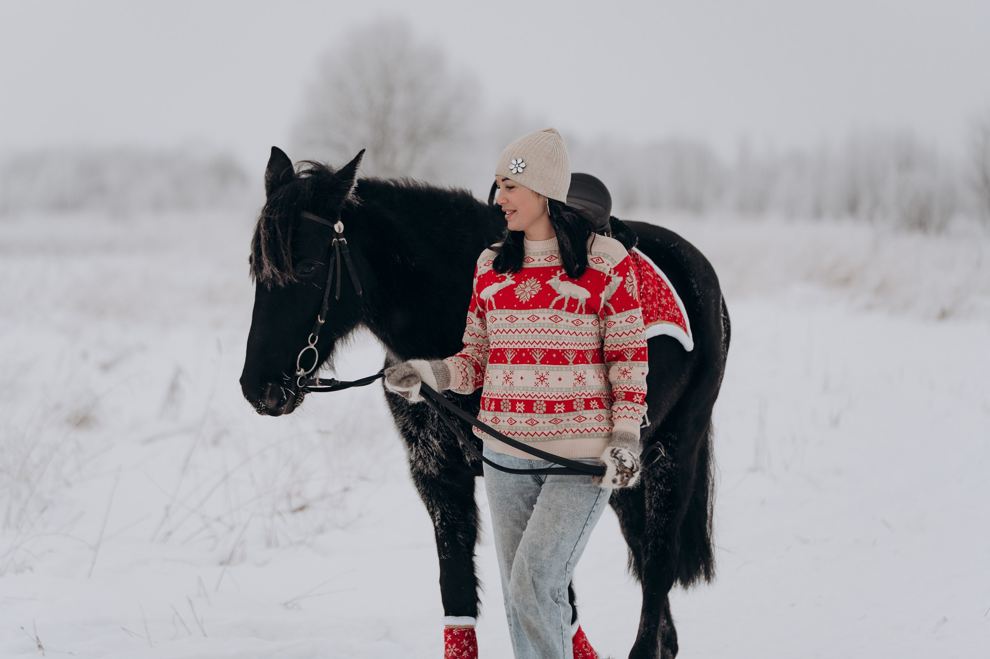 Зимняя фотосессия с лошадьми для двоих. Свадебный и репортажный фотограф в Ярославле Евгений Сальников