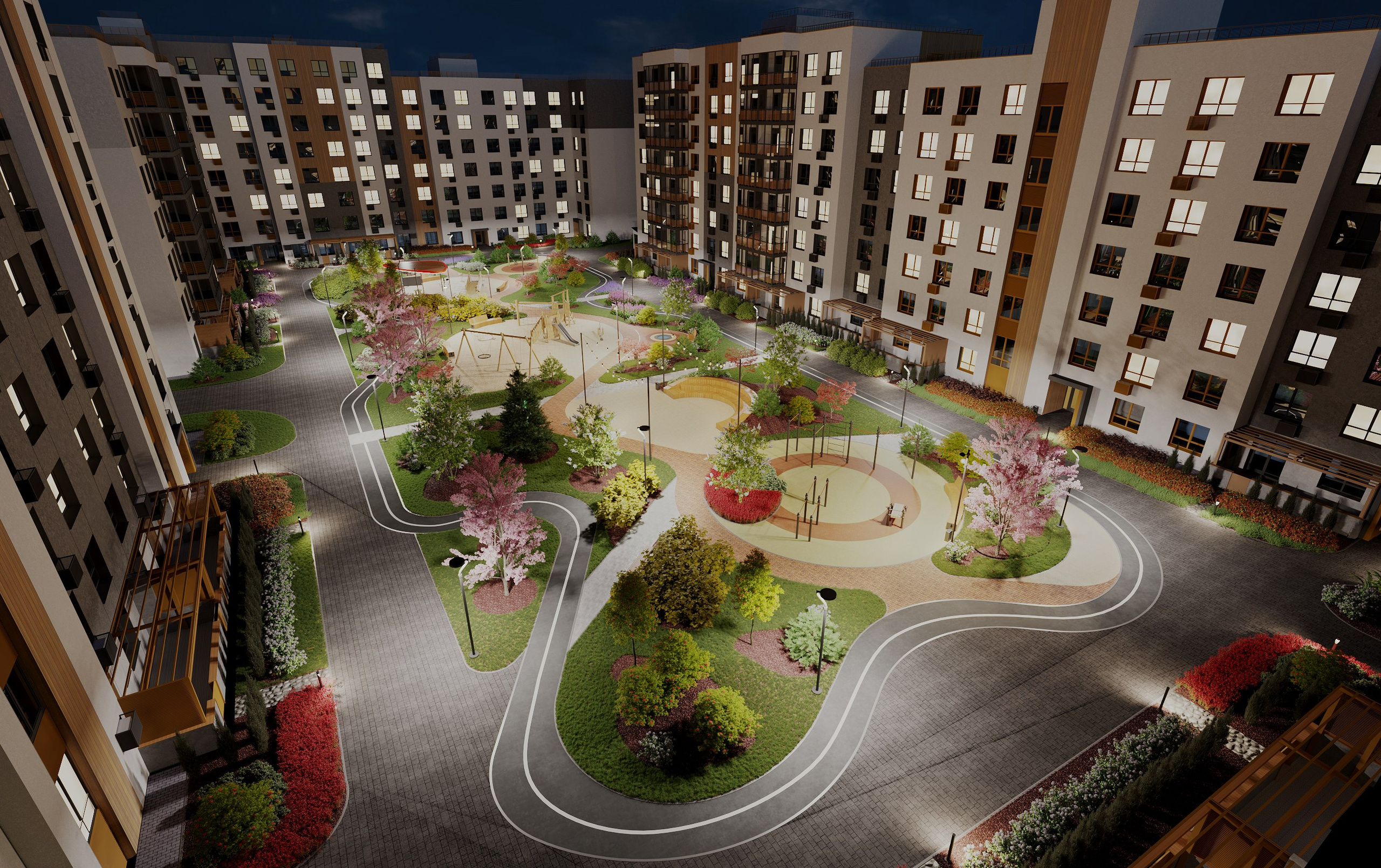 Визуализация двора ЖК Царево City Казань. Архитектор-дизайнер в Казани