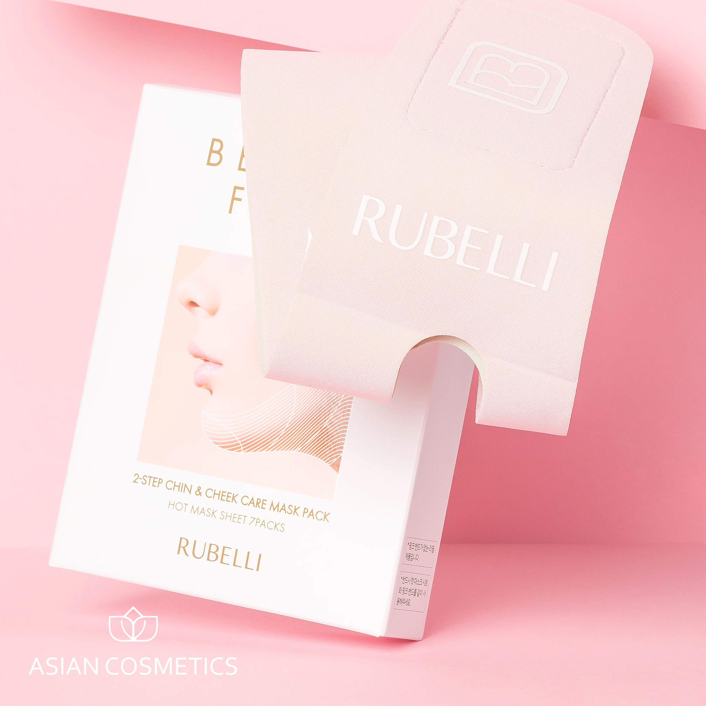 Корейская маска Rubelli в розовой упаковке на нежном фоне