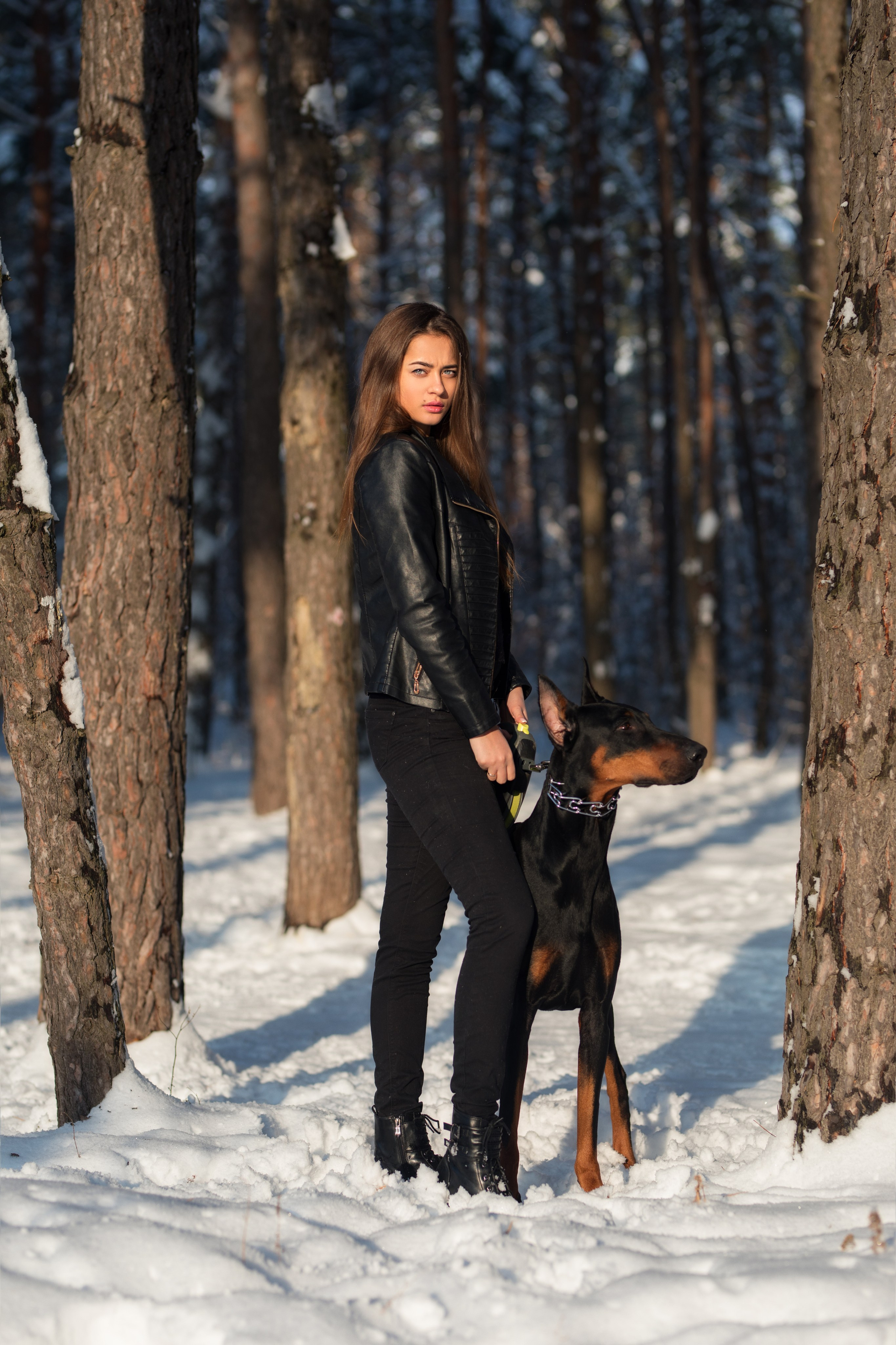 Зимняя съемка в лесу с доберманом с Ольгой в формате для «себя»