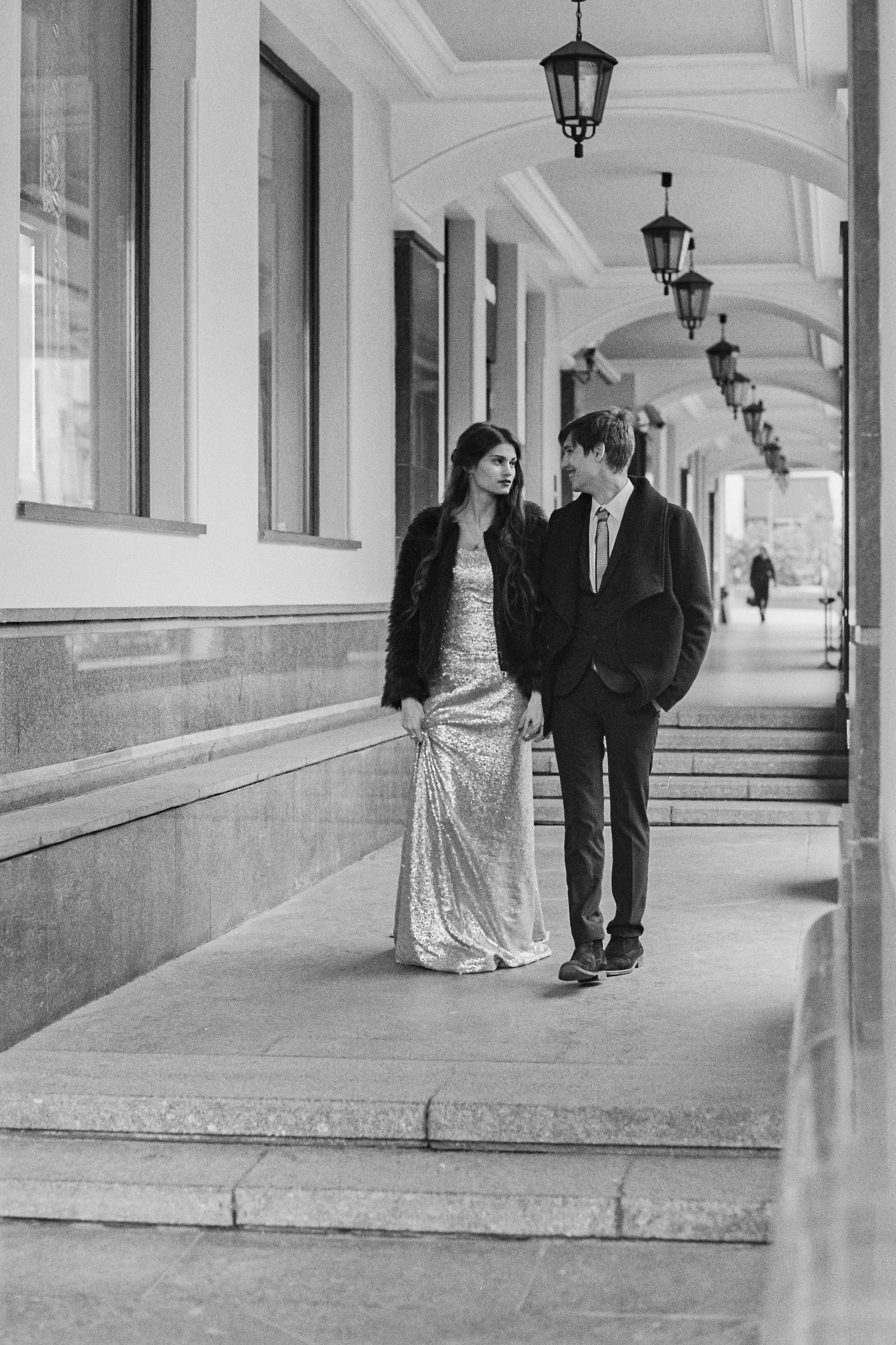 Осенняя свадебная прогулка в Москве на плёнку