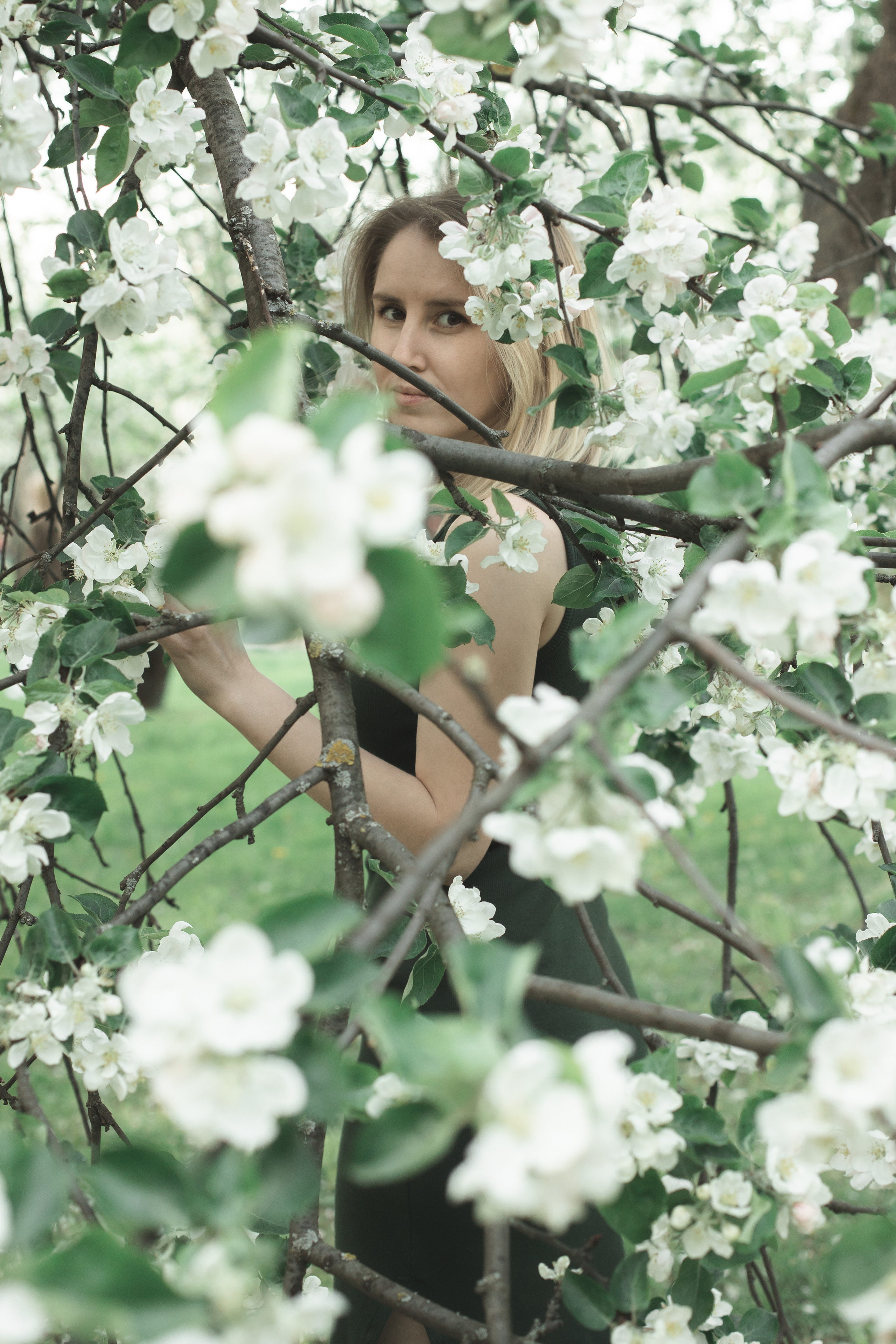 весенняя фотосессия в цветущих яблюнях