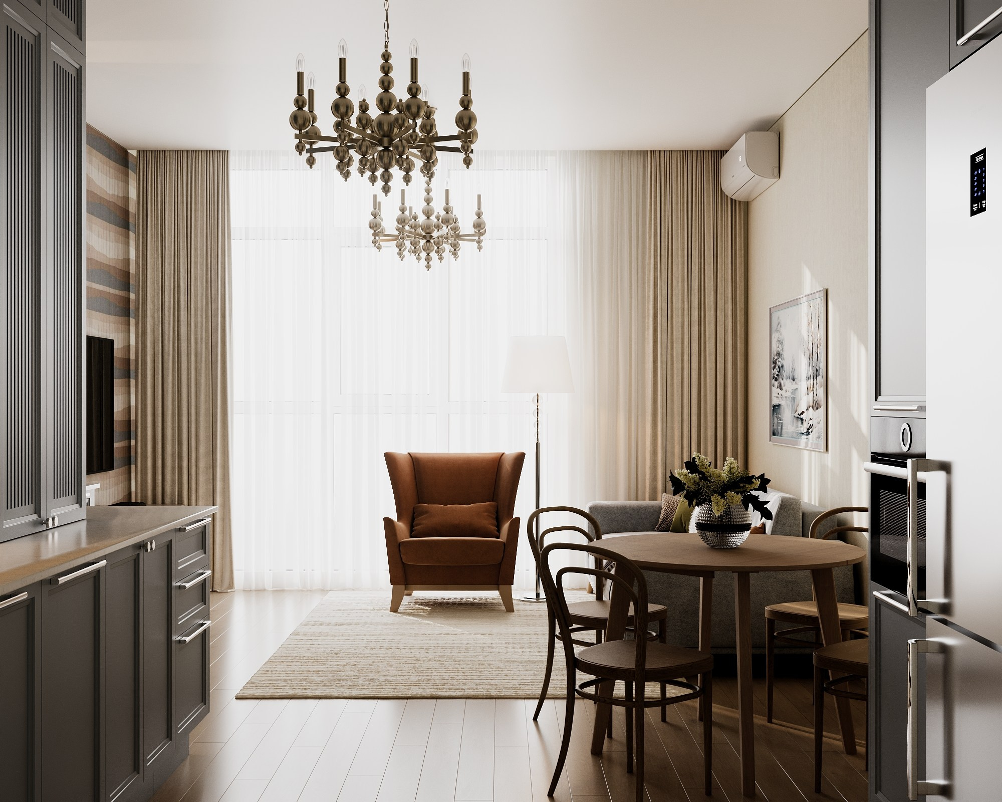 Кухня —гостиная Финал. Визуализатор Векшина Елена