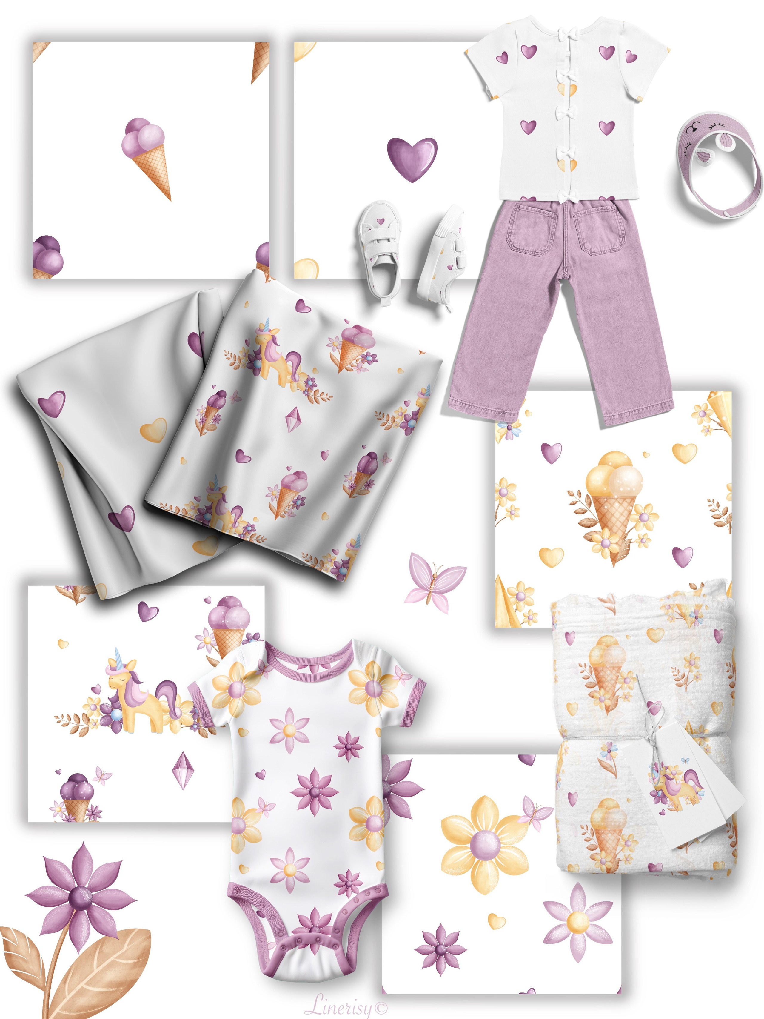 Коллекция «Весна» — графические элементы, иллюстрации, бесшовные паттерны, рамки и бордюры. Художник-иллюстратор Евгения Бекренёва