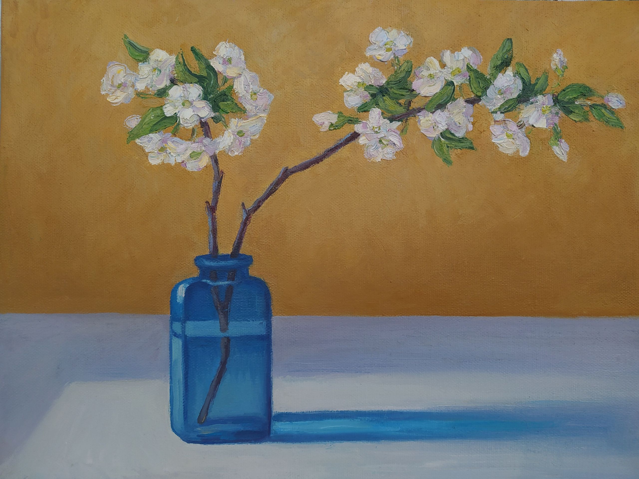 Картина на холсте - Ветка яблони в синей вазе