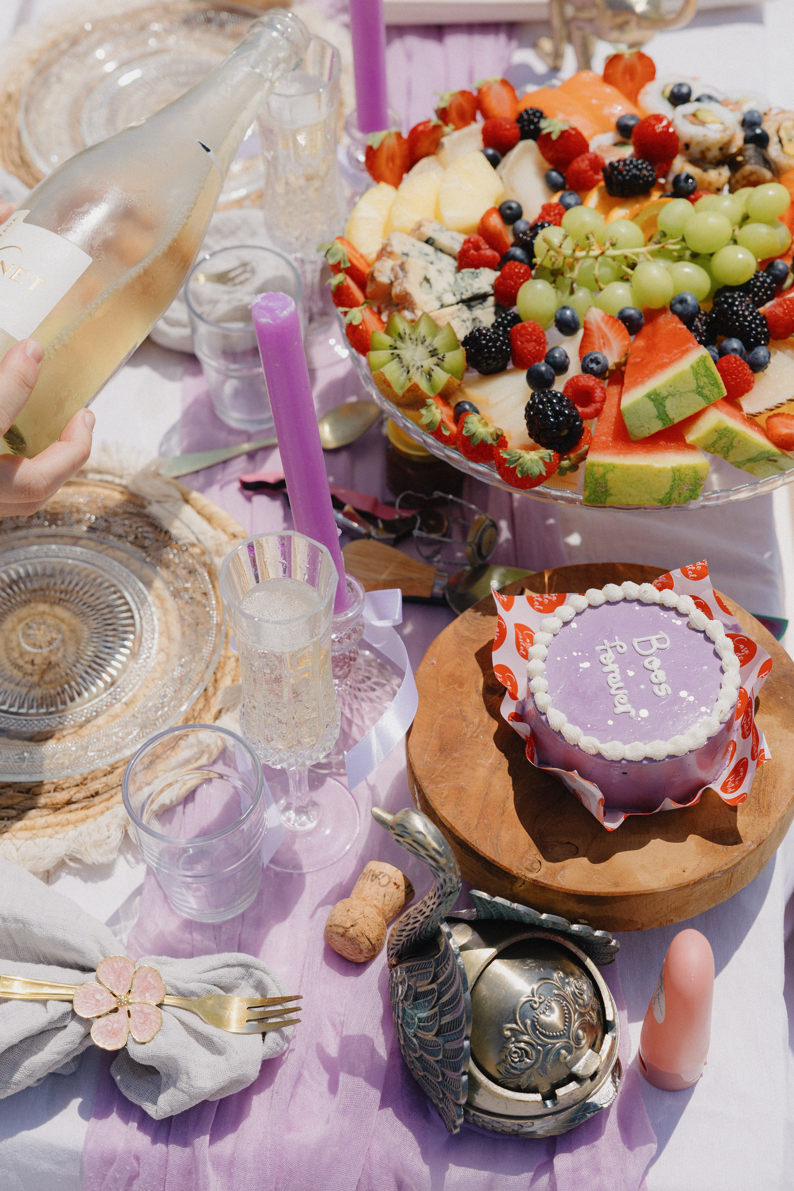 Golden light falling on the couple during proposal