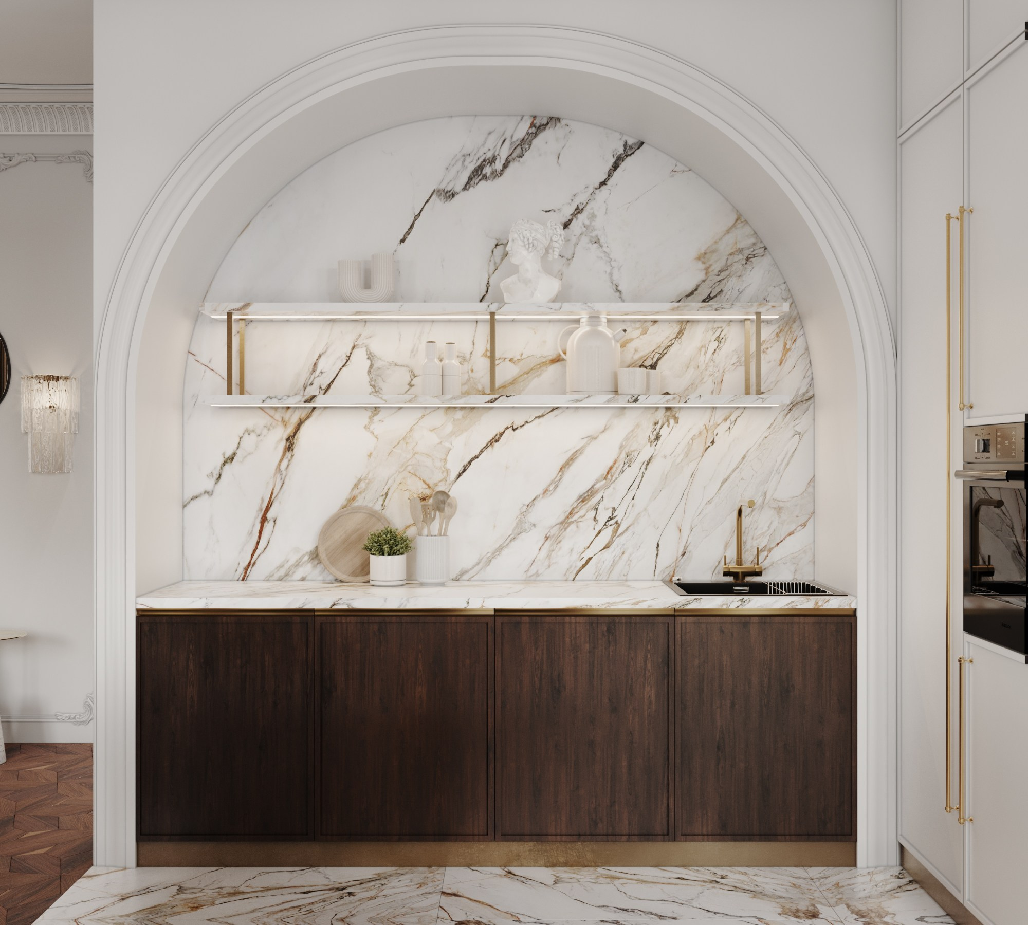 Кухня-гстиная ЖК Скай. Интерьерная 3D Визуализация