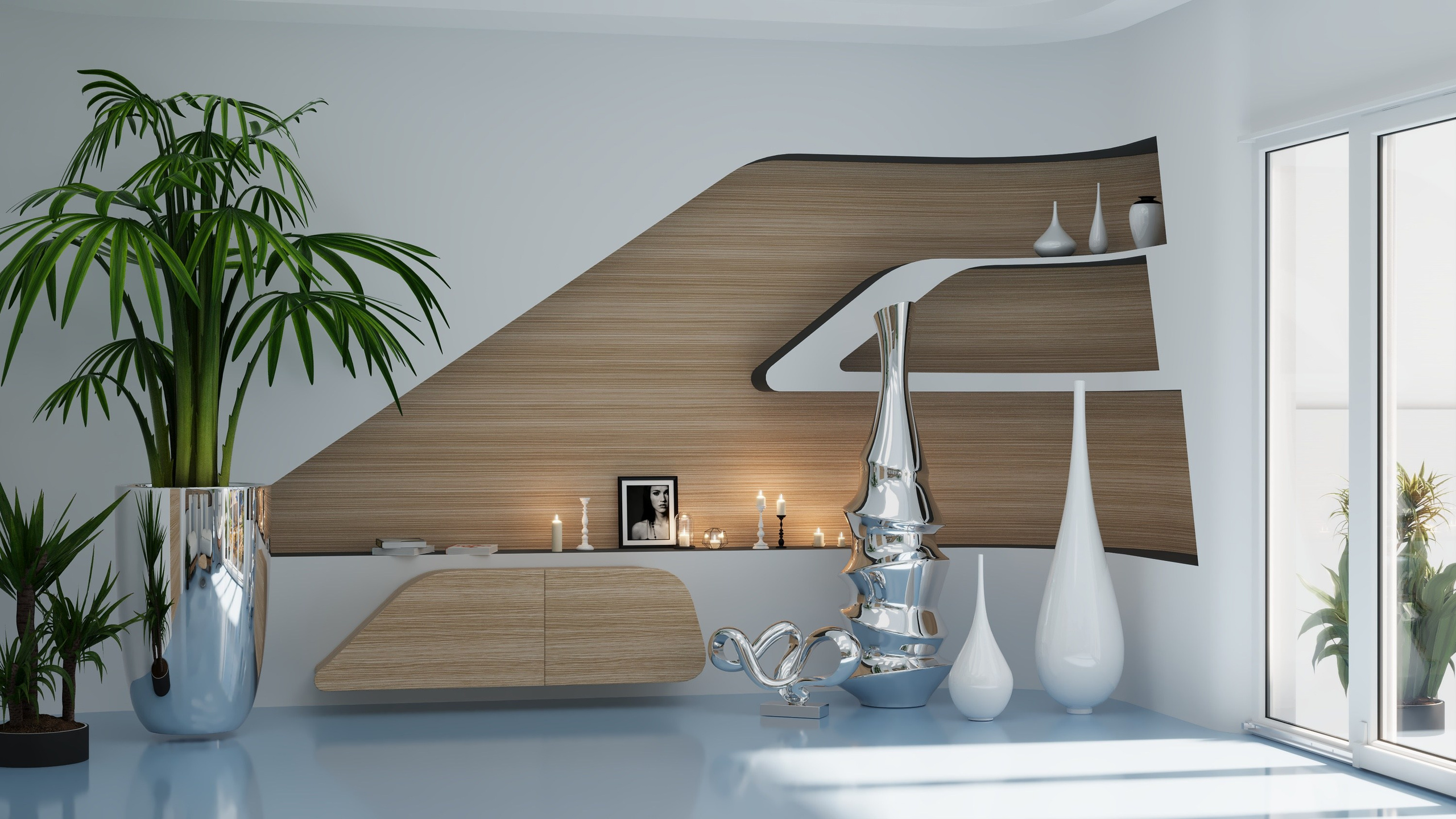 Просторная гостиная с панорамными окнами. Маргарита Белая 3D визуализатор интерьер экстерьер моделинг
