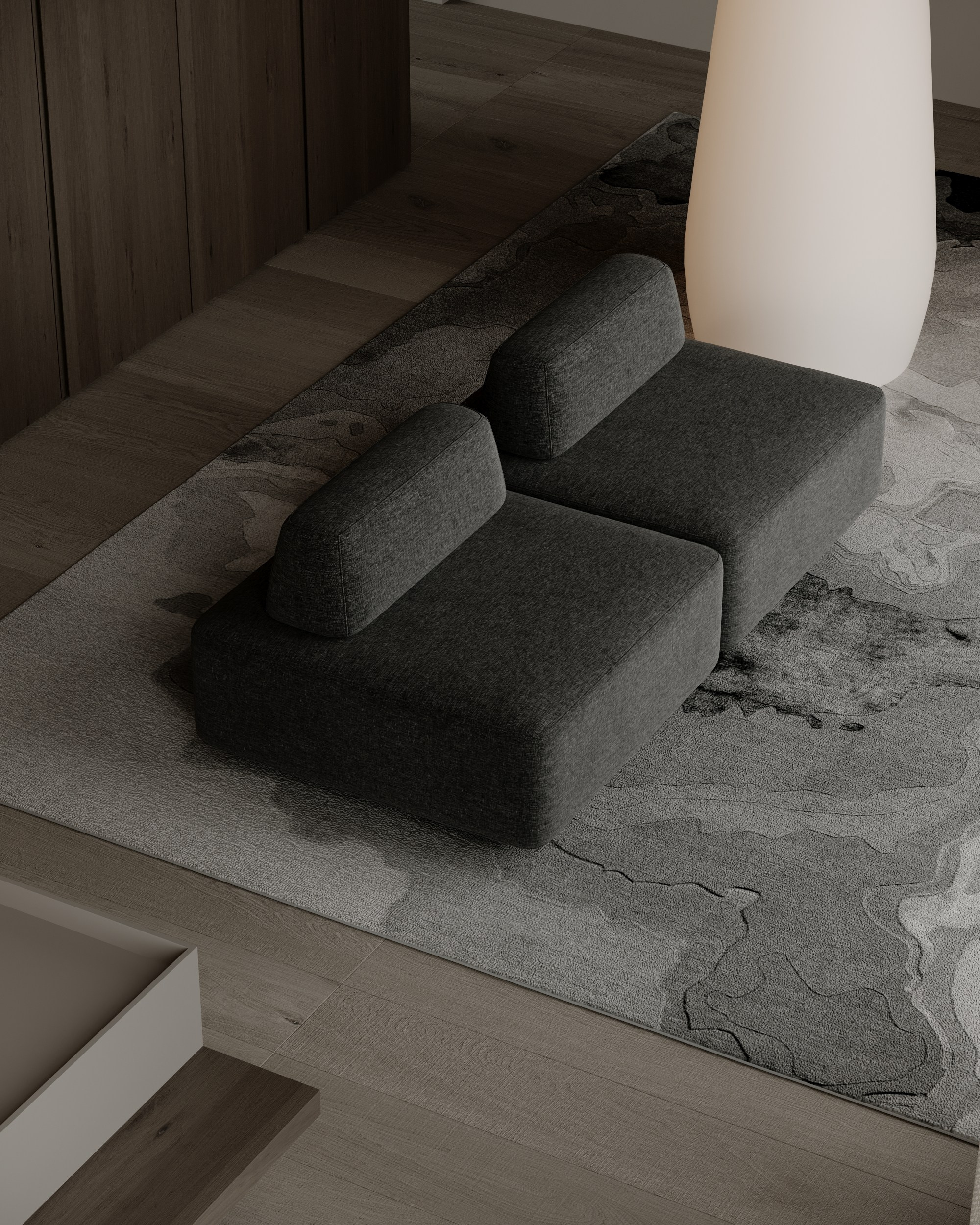 Предметные кадры дивана. 3D-визуализация интерьерная и экстерьерная