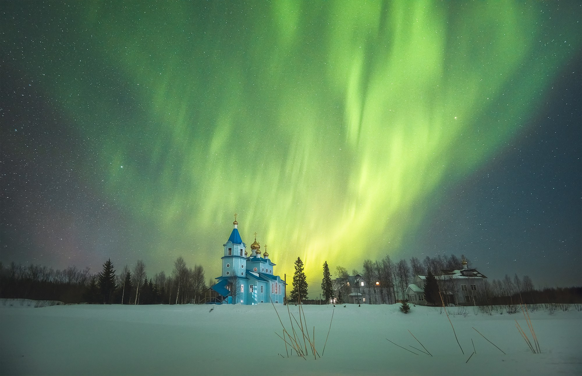 Северное сияние. Аэросъемка в Архангельске, Александр Ермолин