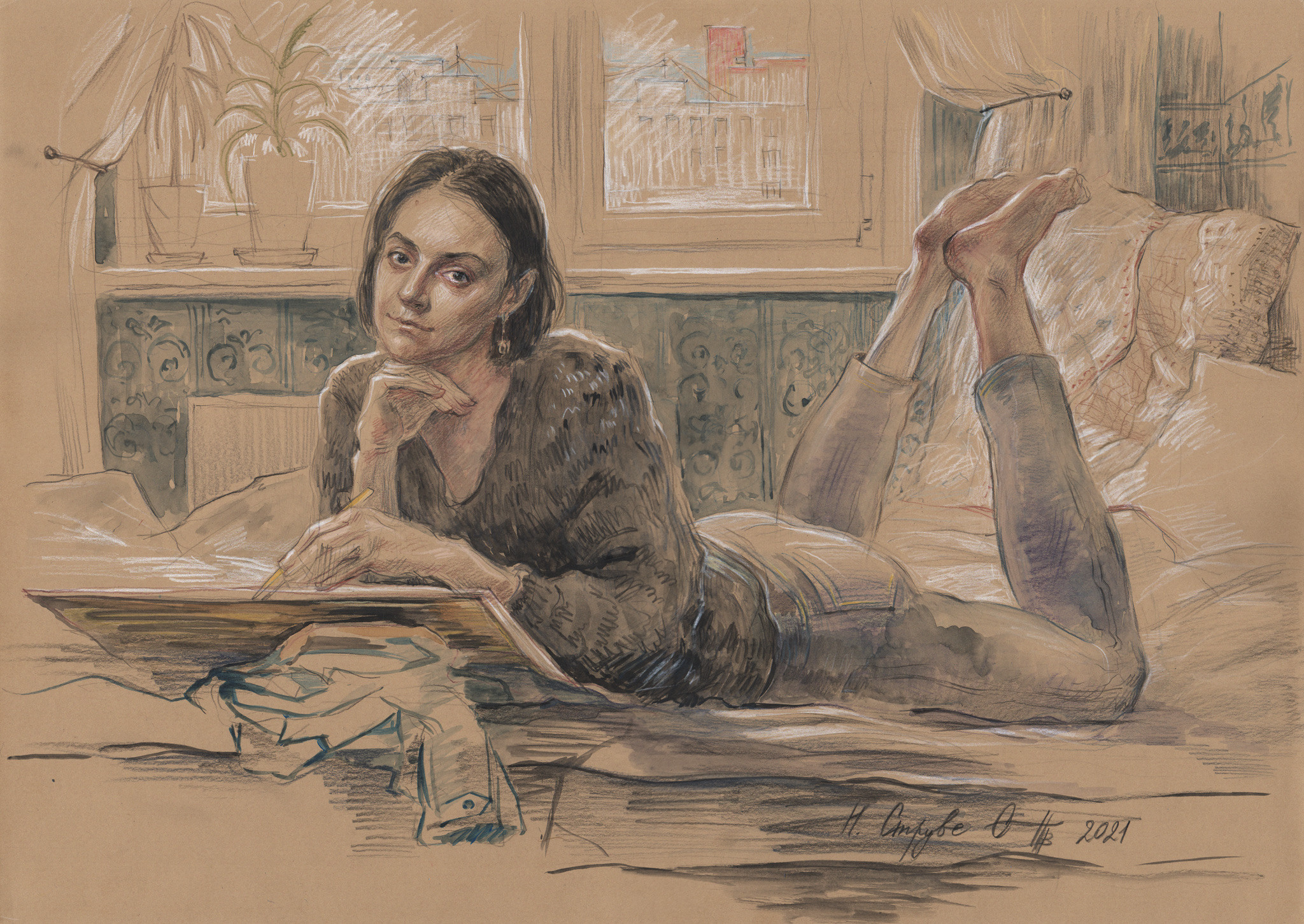 Автопортрет. Крафт, смешанная техника. 2020-2021