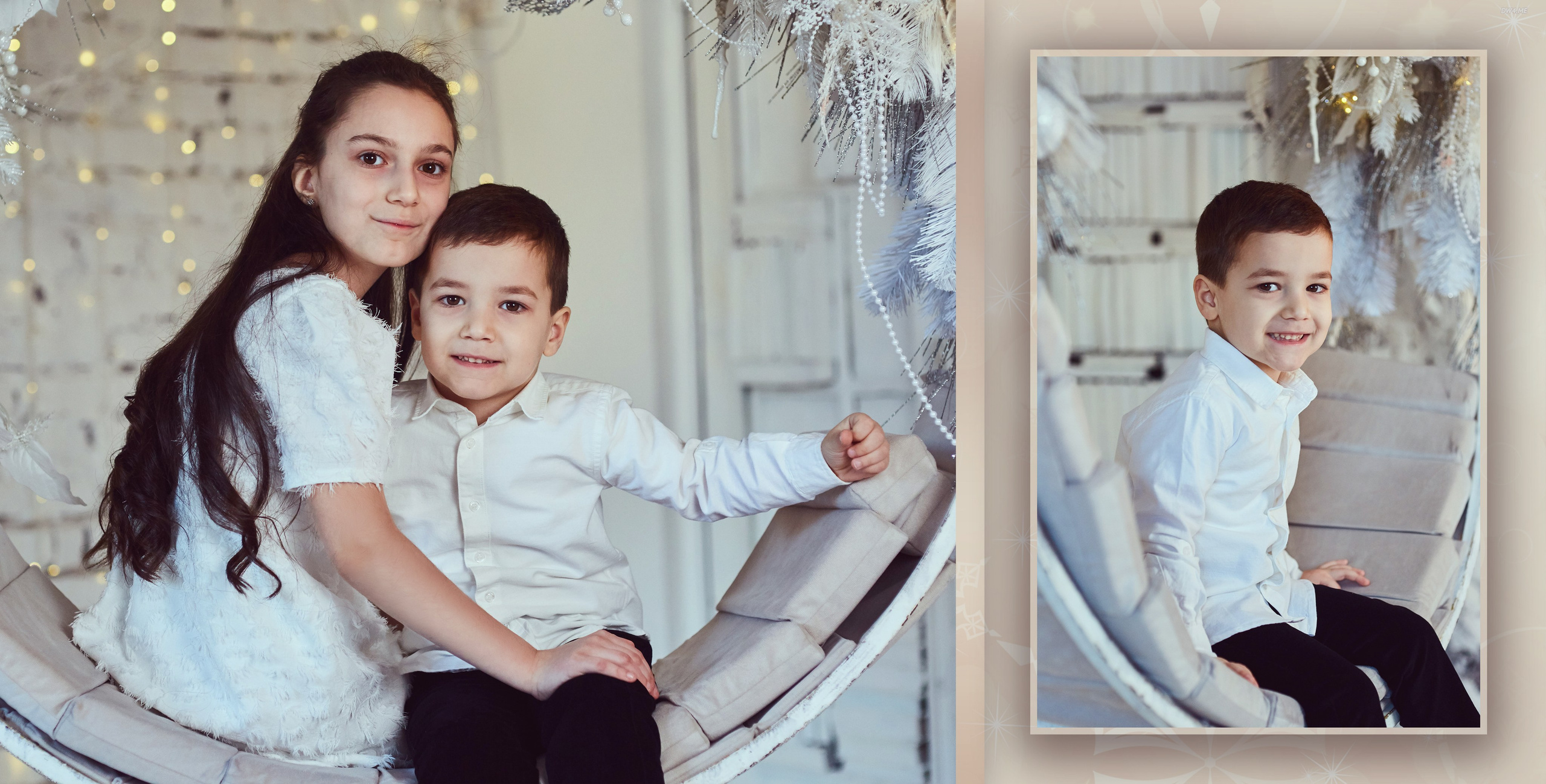 Трое красивых деток в стильном новогоднем интерьере. Фотохудожник Наталия Кирсанова