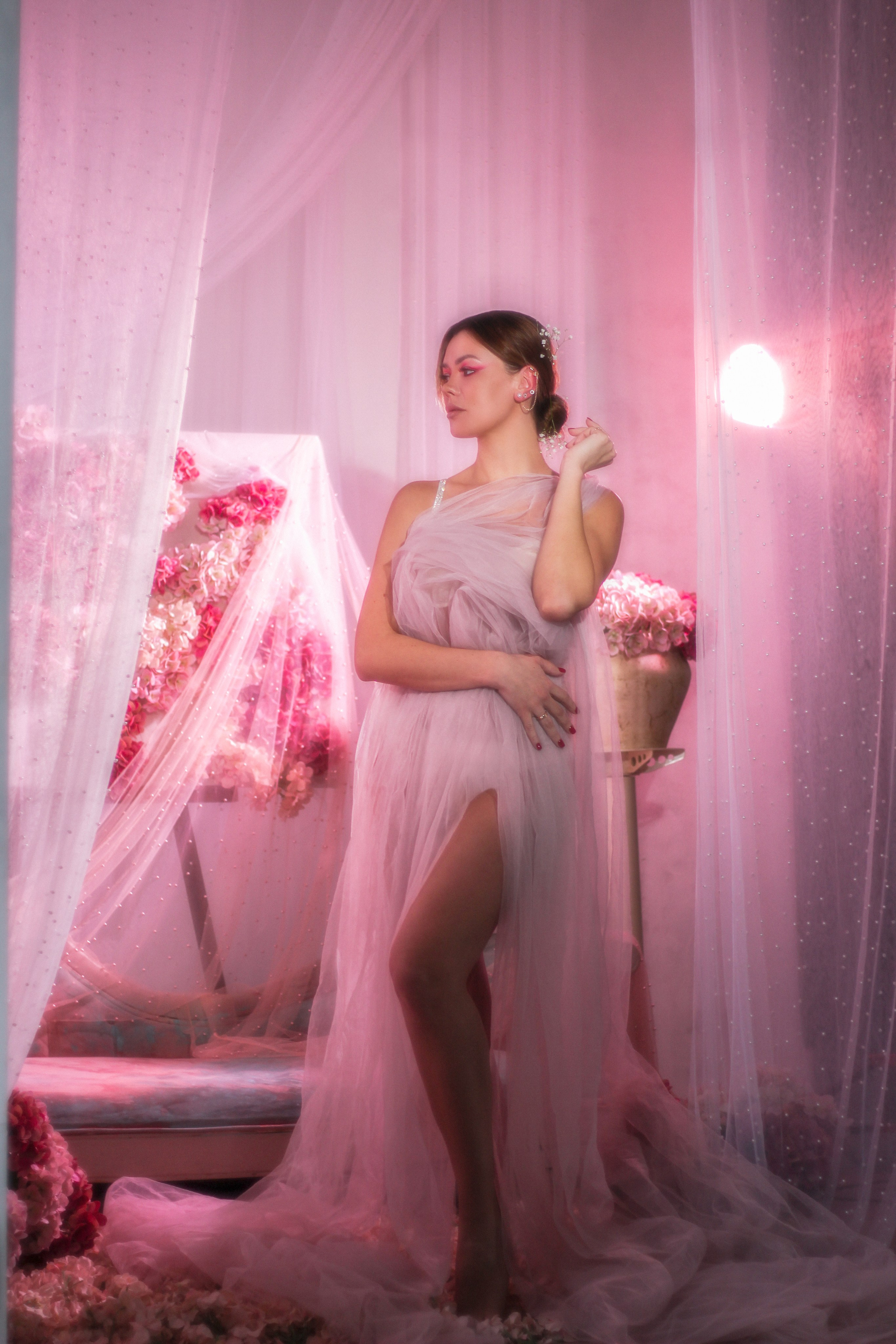 Розовая гортензия в лунном свете. Фотограф Красноярск