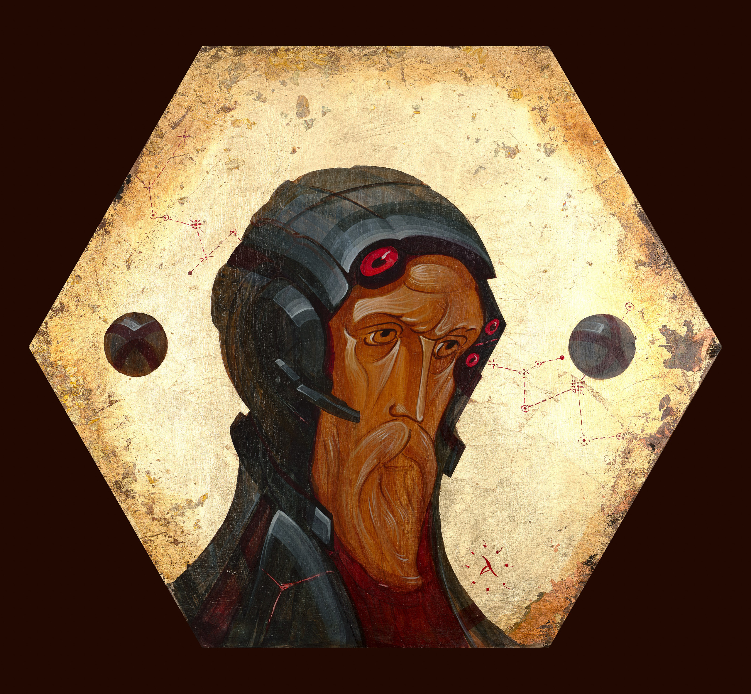 «Астрогатор 22052024» - художник Антон Фролов (дерево, темпера, поталь, диаметр 60 см, 2024 (206MP)