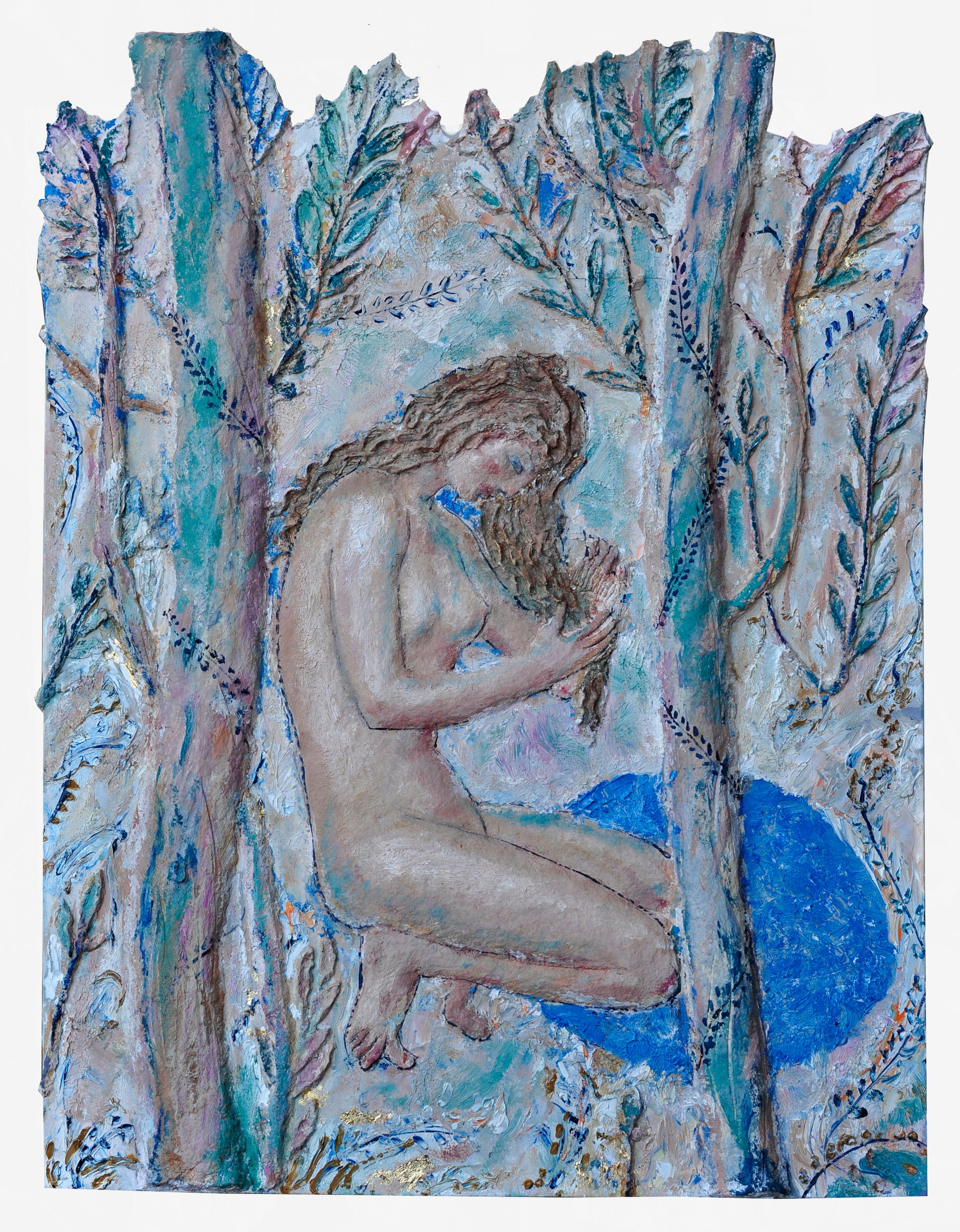 "Нимфа у источника" рельеф на холсте, живопись, художник Федор Олевский, 2025