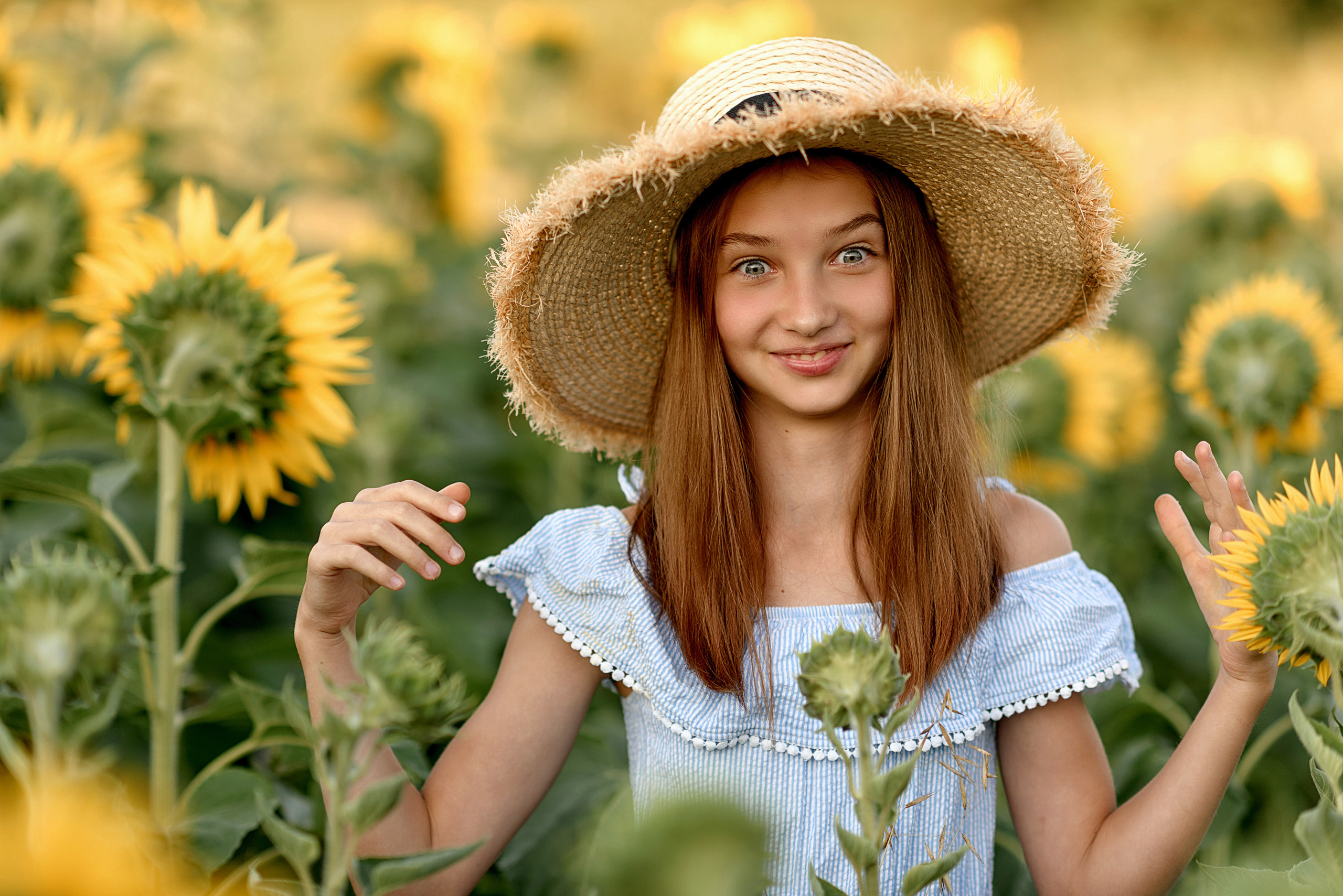 Фотосессия в подсолнухах. Профессиональный фотограф. Портрет, семья, дети