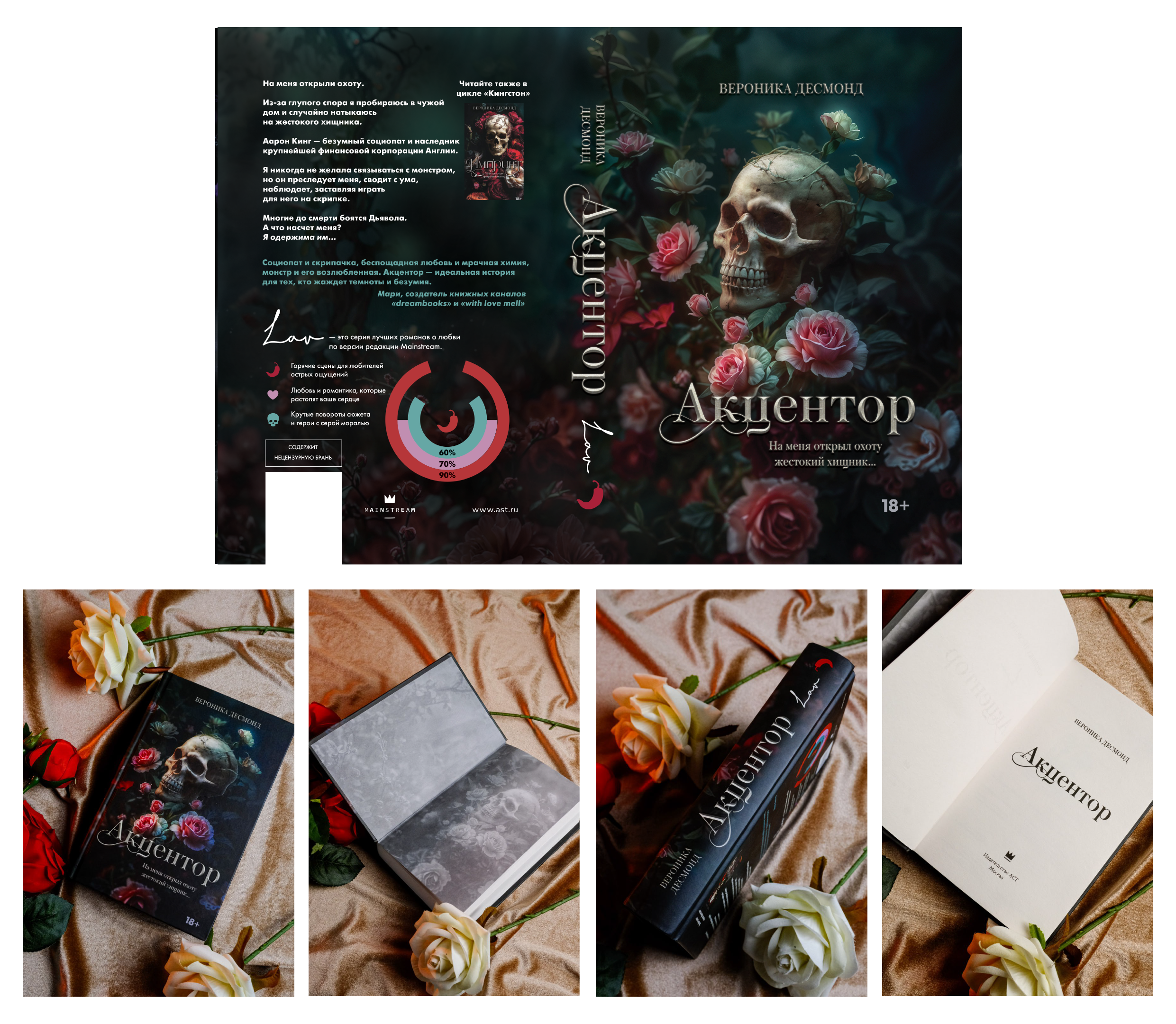 «Акцентор» — обложка моей работы для дарк-романа, вышедшего в печать в 2025 году в издательстве АСТ. Это одна из моих наименее любимых обложек, и именно поэтому я ценю её как важный опыт.