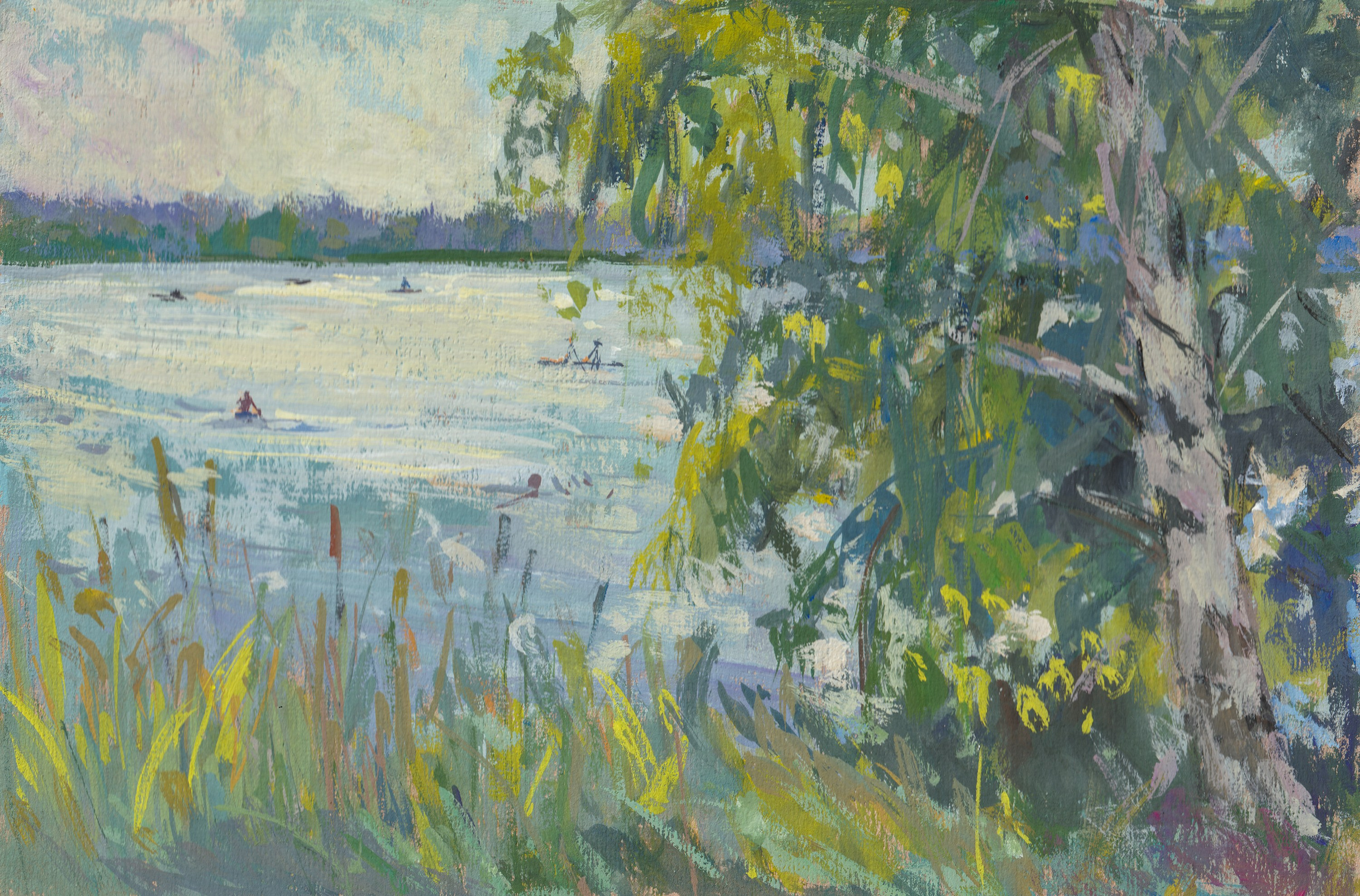"Голубые озера. Луховицы" картон, гуашь 19х29см, 2025