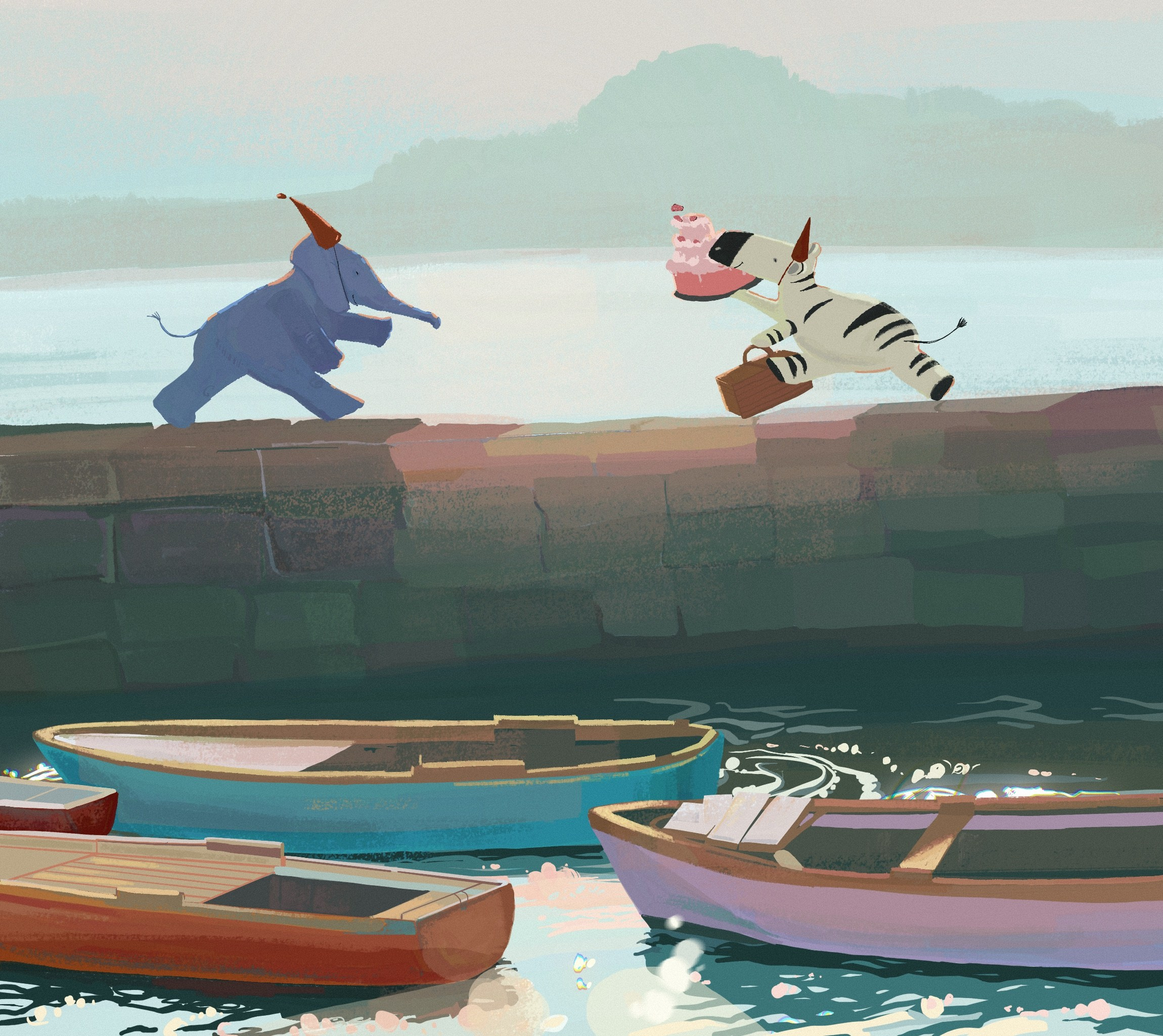 Детская иллюстрация зебра со слоном