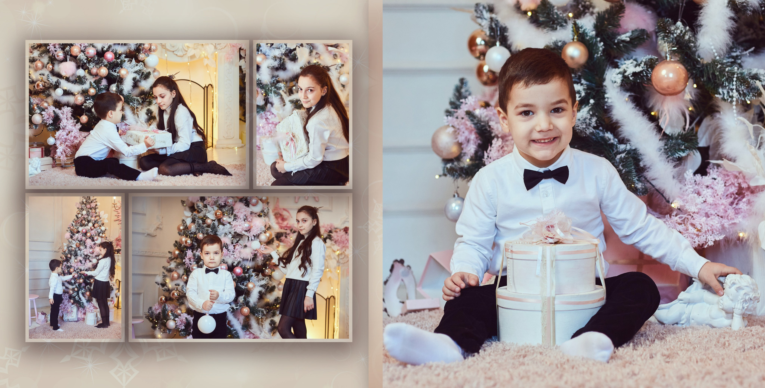 Трое красивых деток в стильном новогоднем интерьере. Фотохудожник Наталия Кирсанова