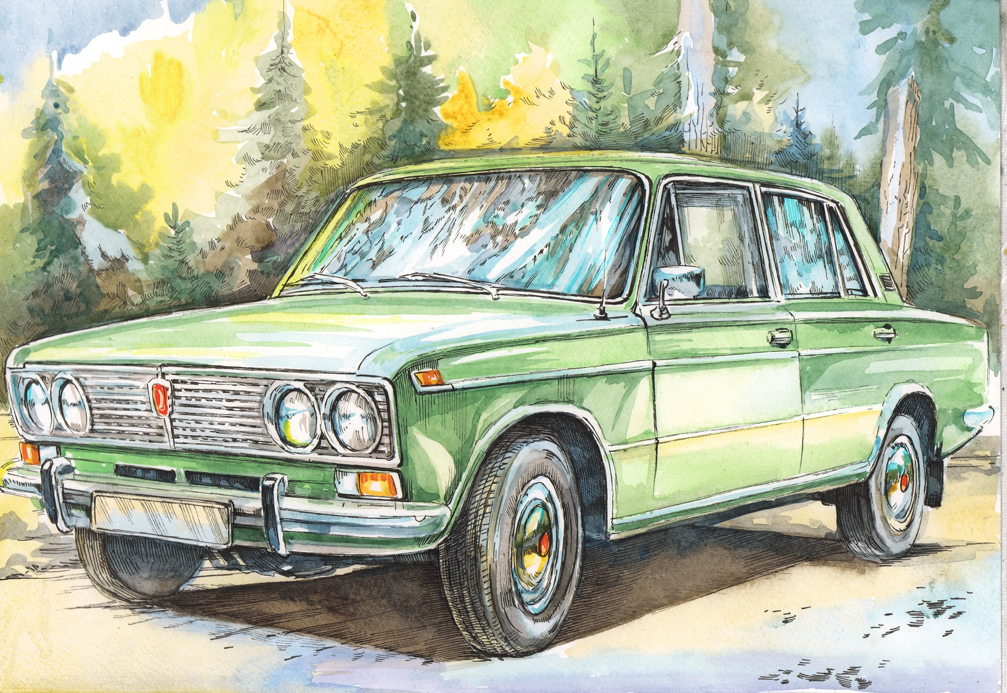 Легковые и грузовые автомашины СССР. Художник Александр Петрунин