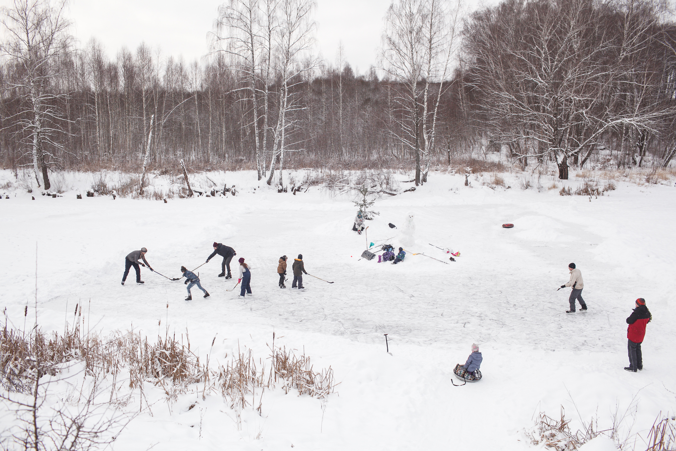 Четыре дружеские семьи. Зимний хоккей на озере. Детский и семейный фотограф в Москве и московской области Елена Титова