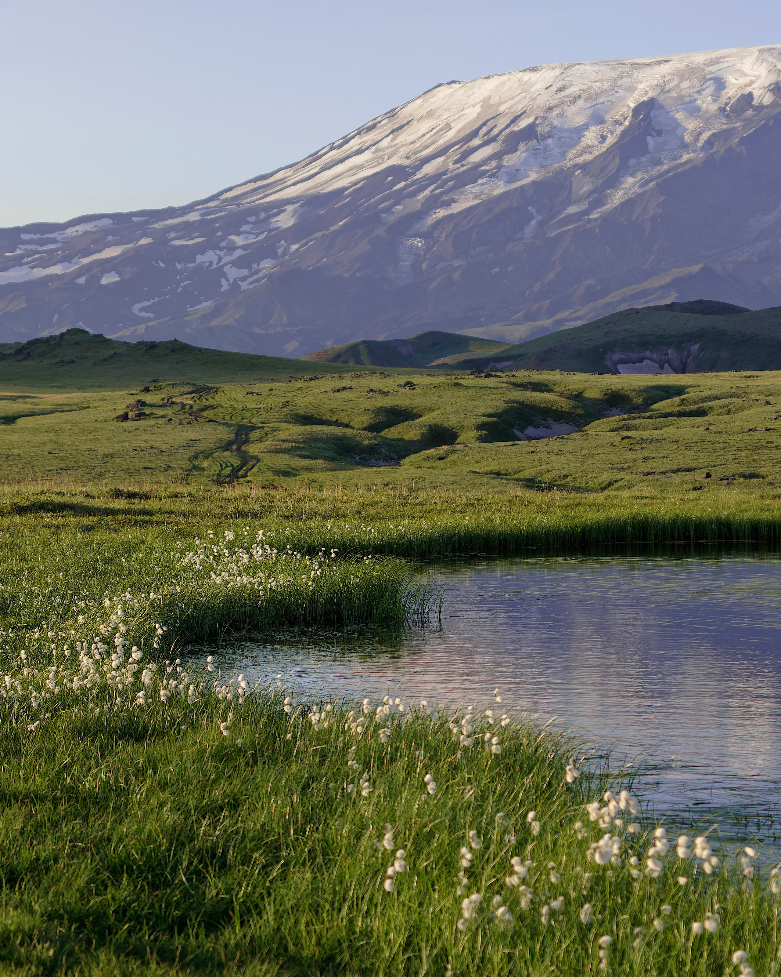 Камчатка, вид с озера Тайное на вулкан Толбачик