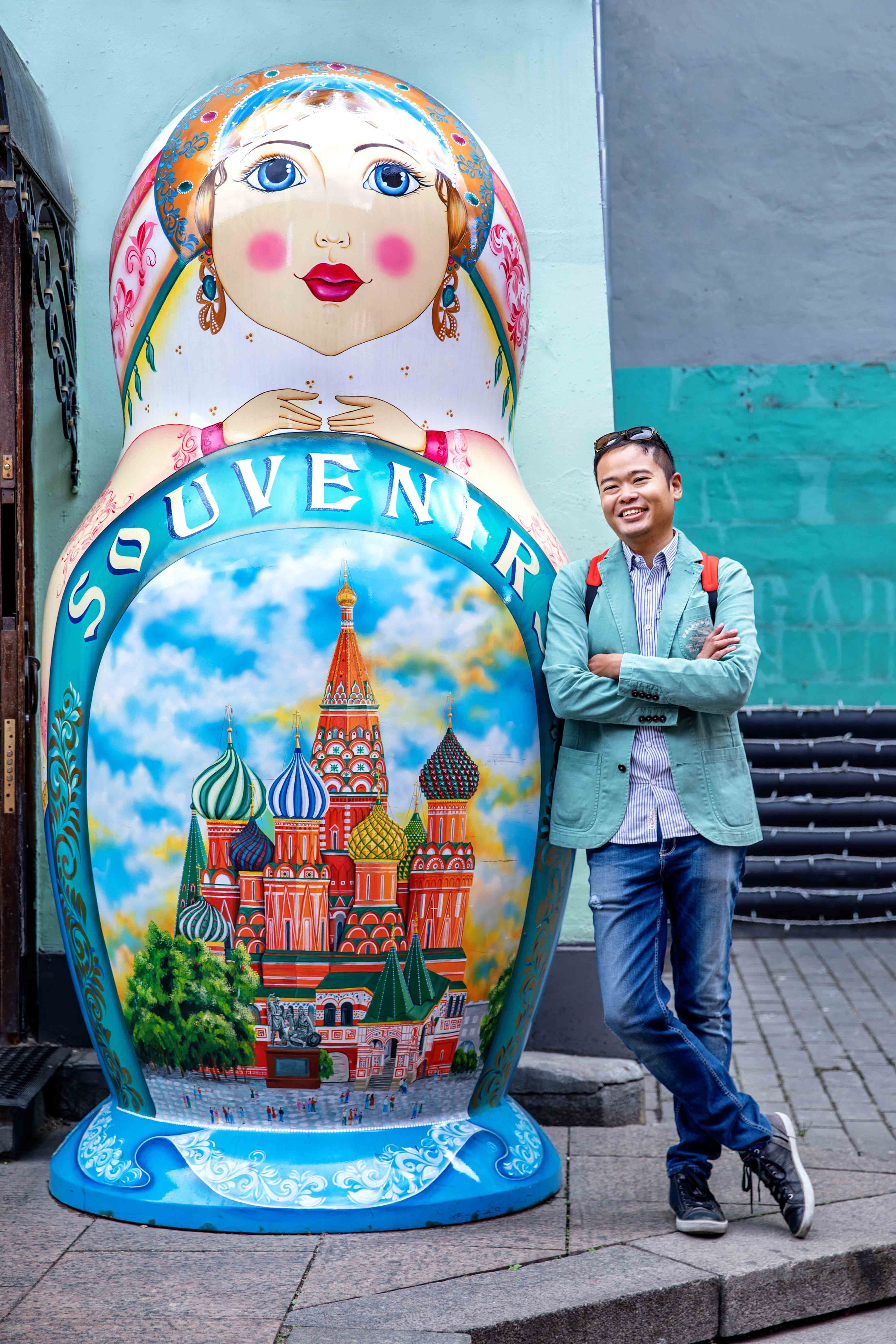 Extraordinary Matryoshka-doll in tourist photo shoot by tourist local vacation photographer Lena Menshova Moscow Russia