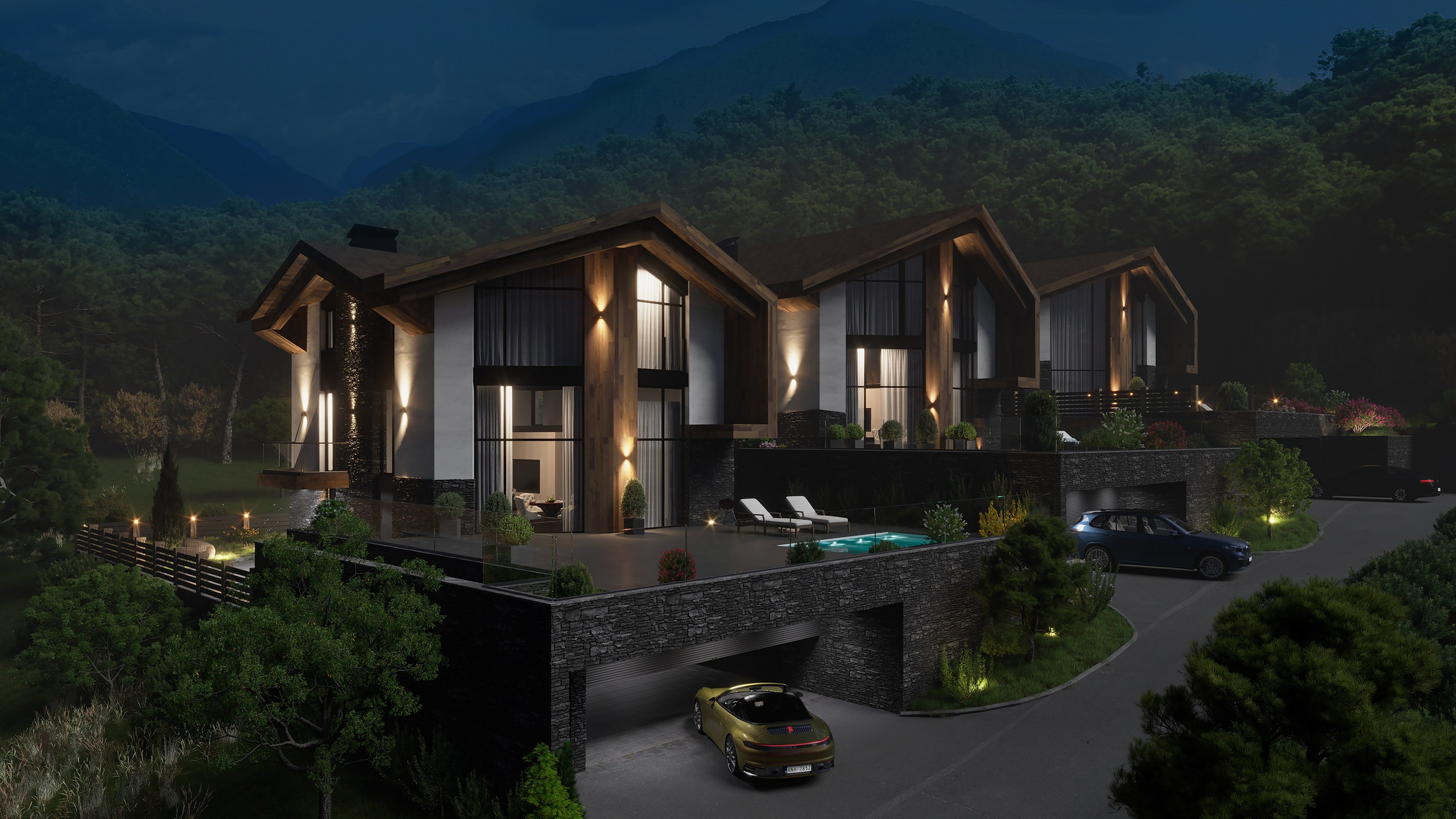 Architectural Visualization of Cottages in Sochi, Surrounded by Nature. 3D INTERIOR AND ARCHITECTURE VISUALIZATION