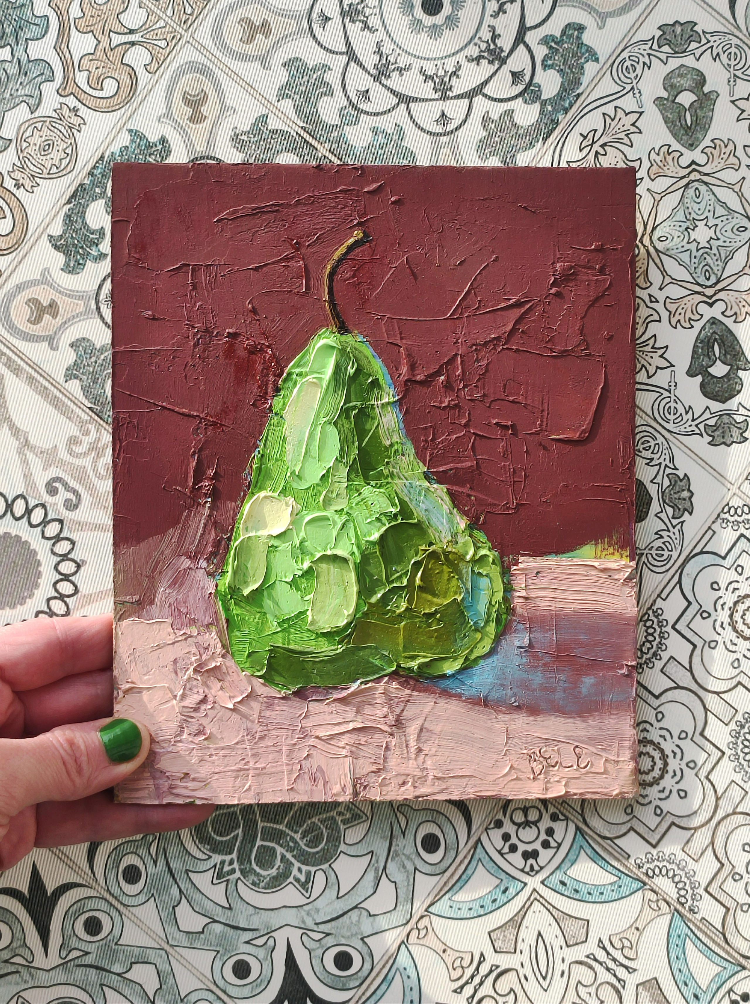 Небольшой авторский натюрморт груши маслом в рамке