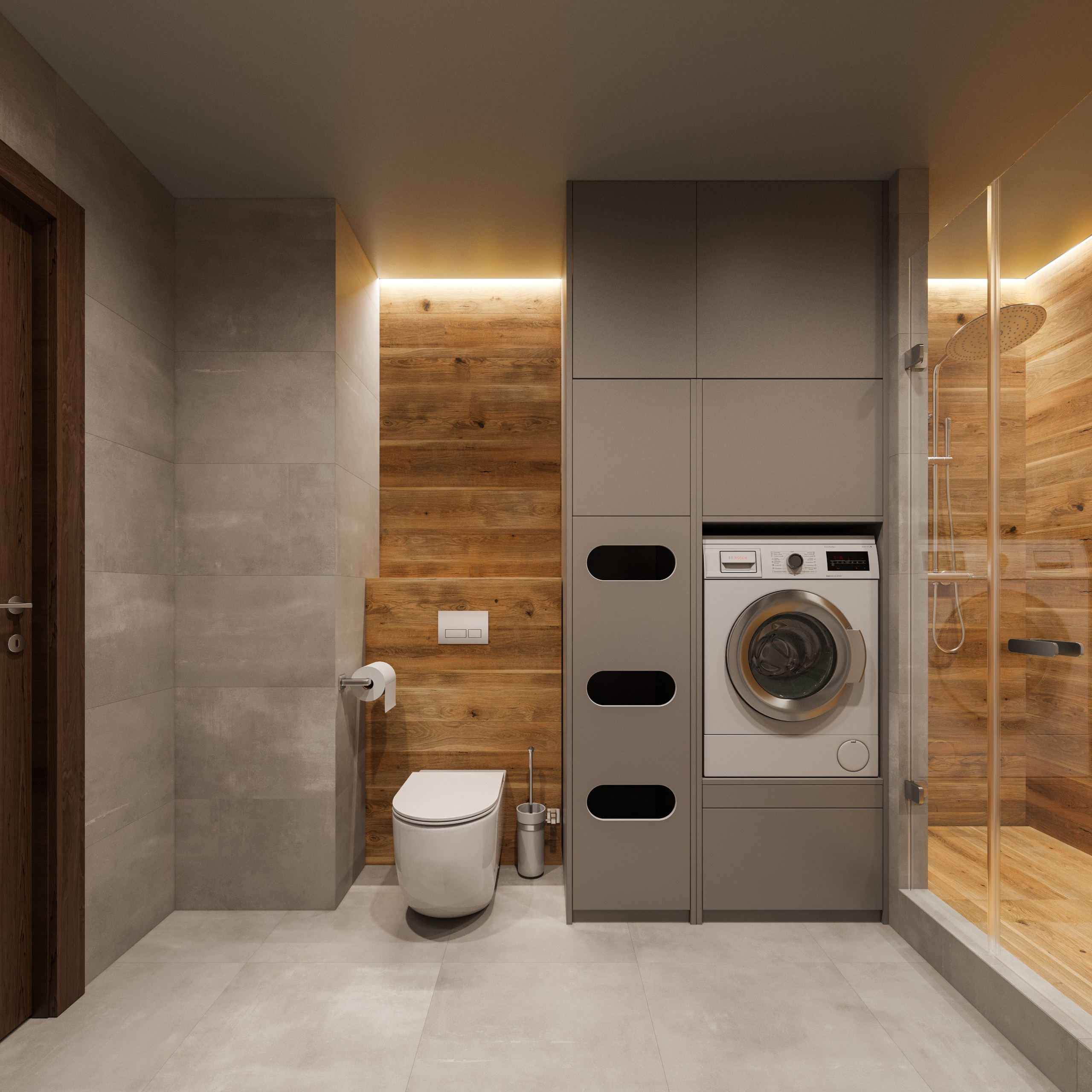 Стильный и практичный санузел с атмосферой спа-зоны, несмотря на небольшие размеры.