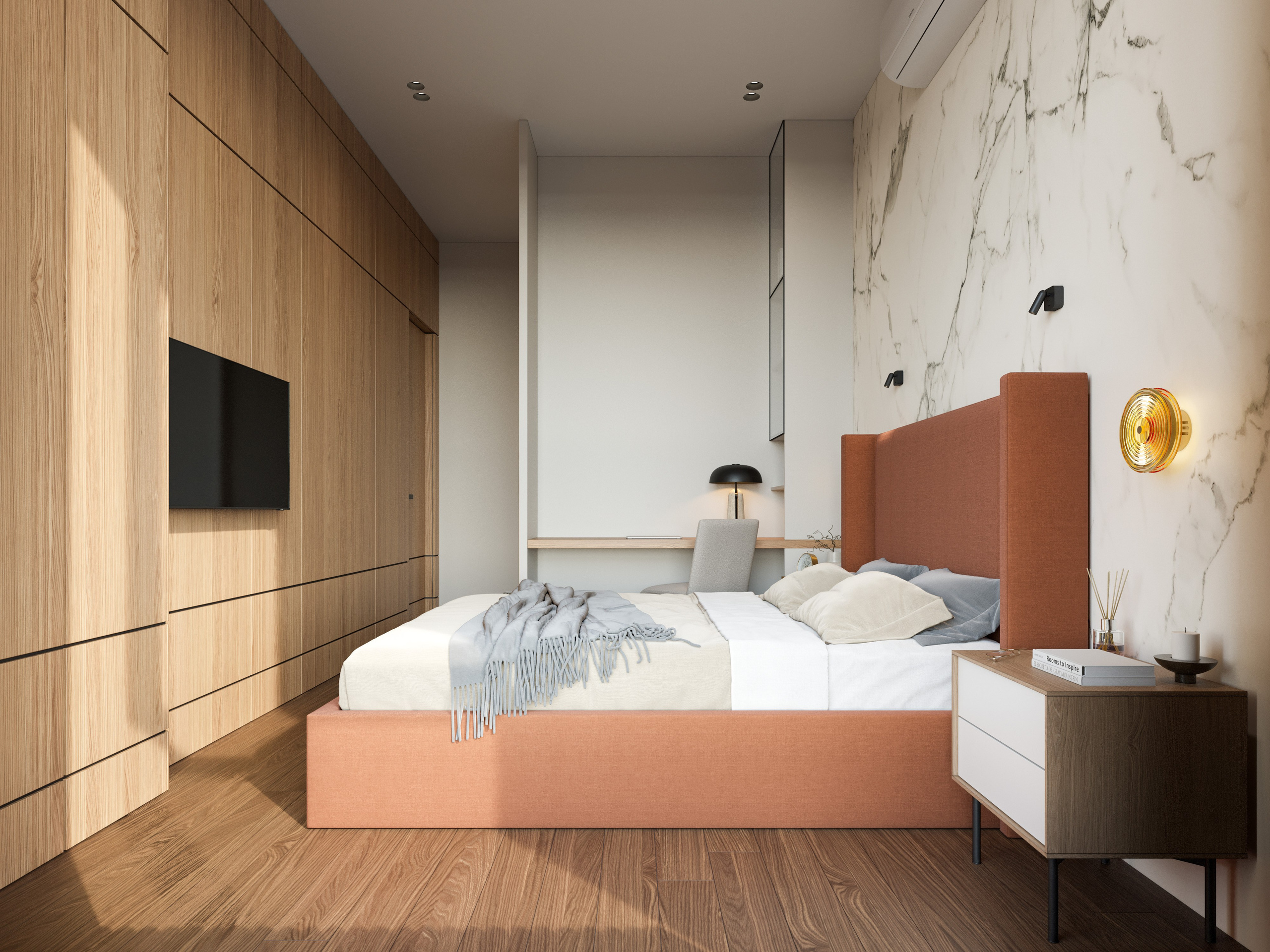 Теплая и уютная спальня с естественным светом