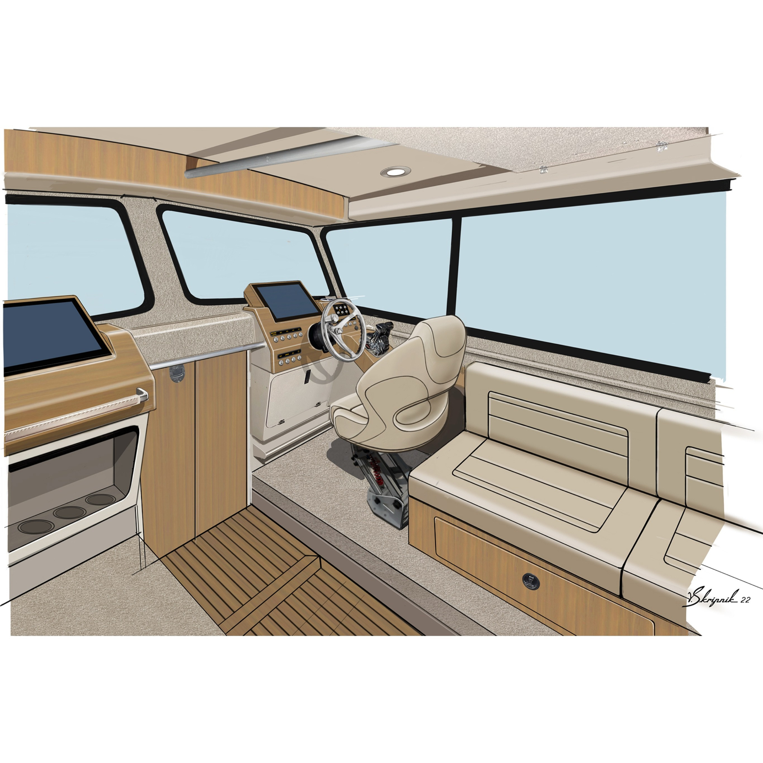 Дизайн персонализации Алюминиевого катера Weldcraft Cuddy King 300 OS. Design Yachts and Cars