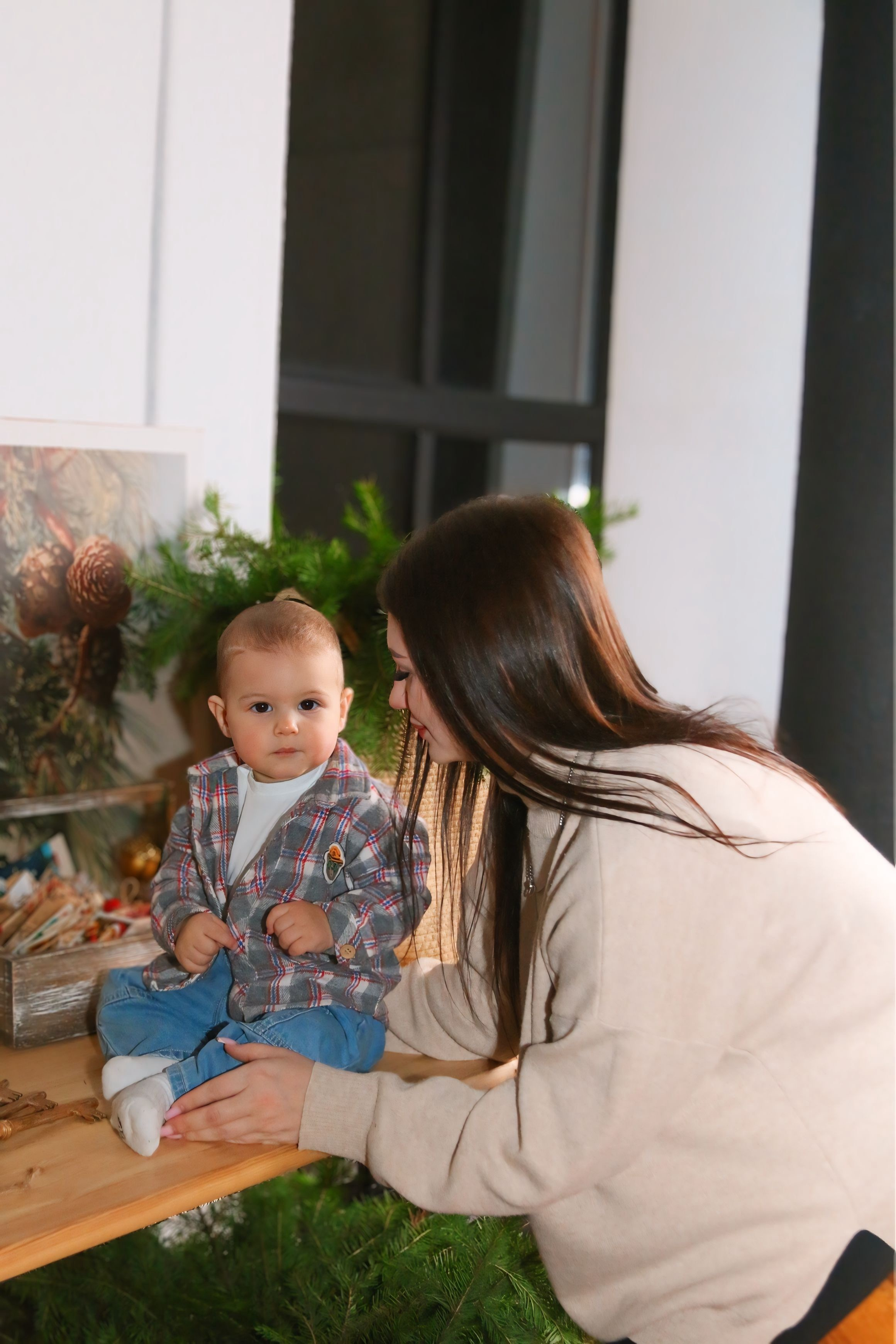 Новогодняя фотосессия мамы с сыном
