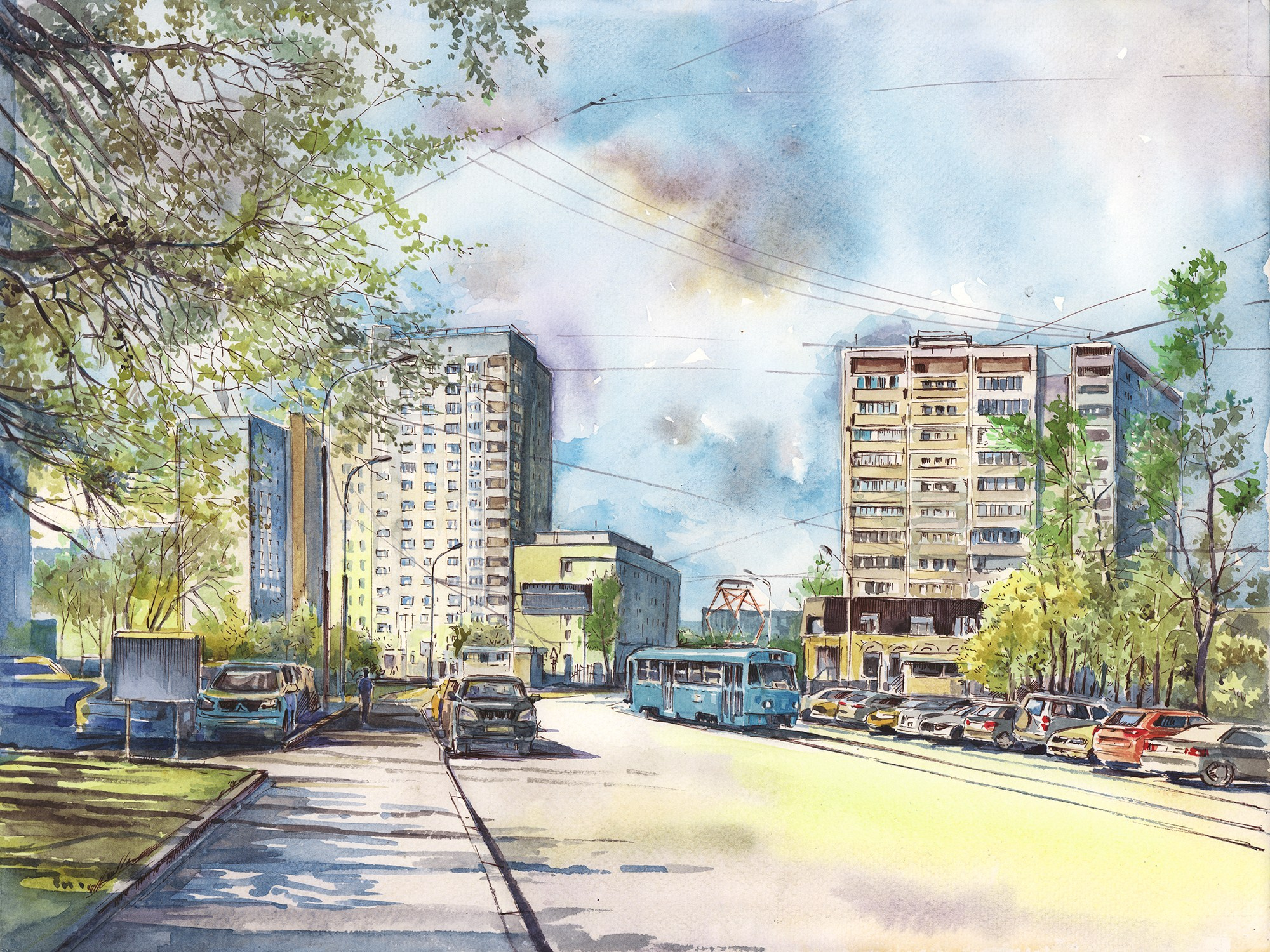 Трамваи. Художник Александр Петрунин