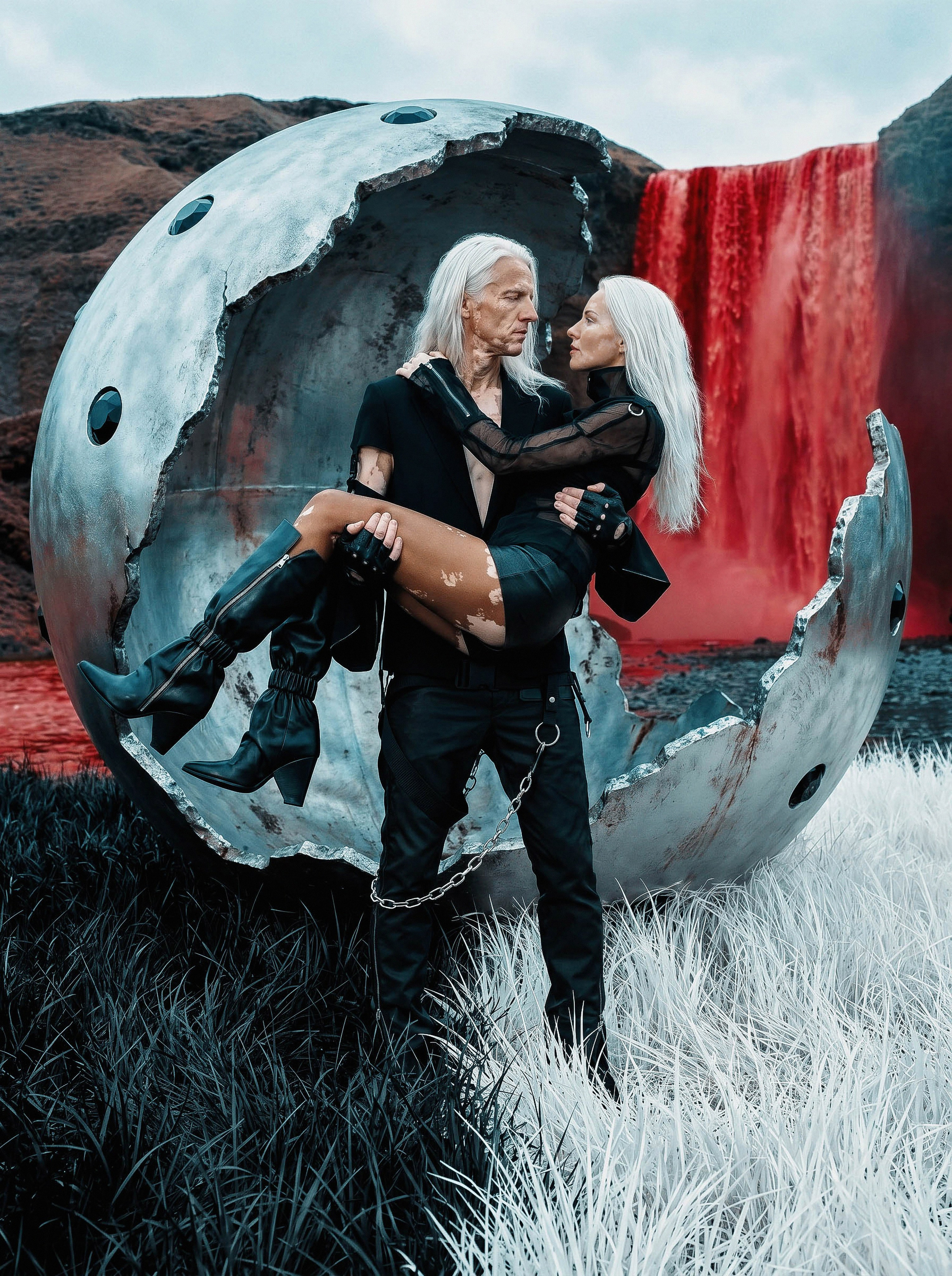 AI-генерация fashion-кампании для бренда Rick Owens с эстетикой минимализма, грубыми фактурами и сильным визуальным настроением. Изображение демонстрирует профессиональный подход к созданию нейросетевого контента для модных брендов.