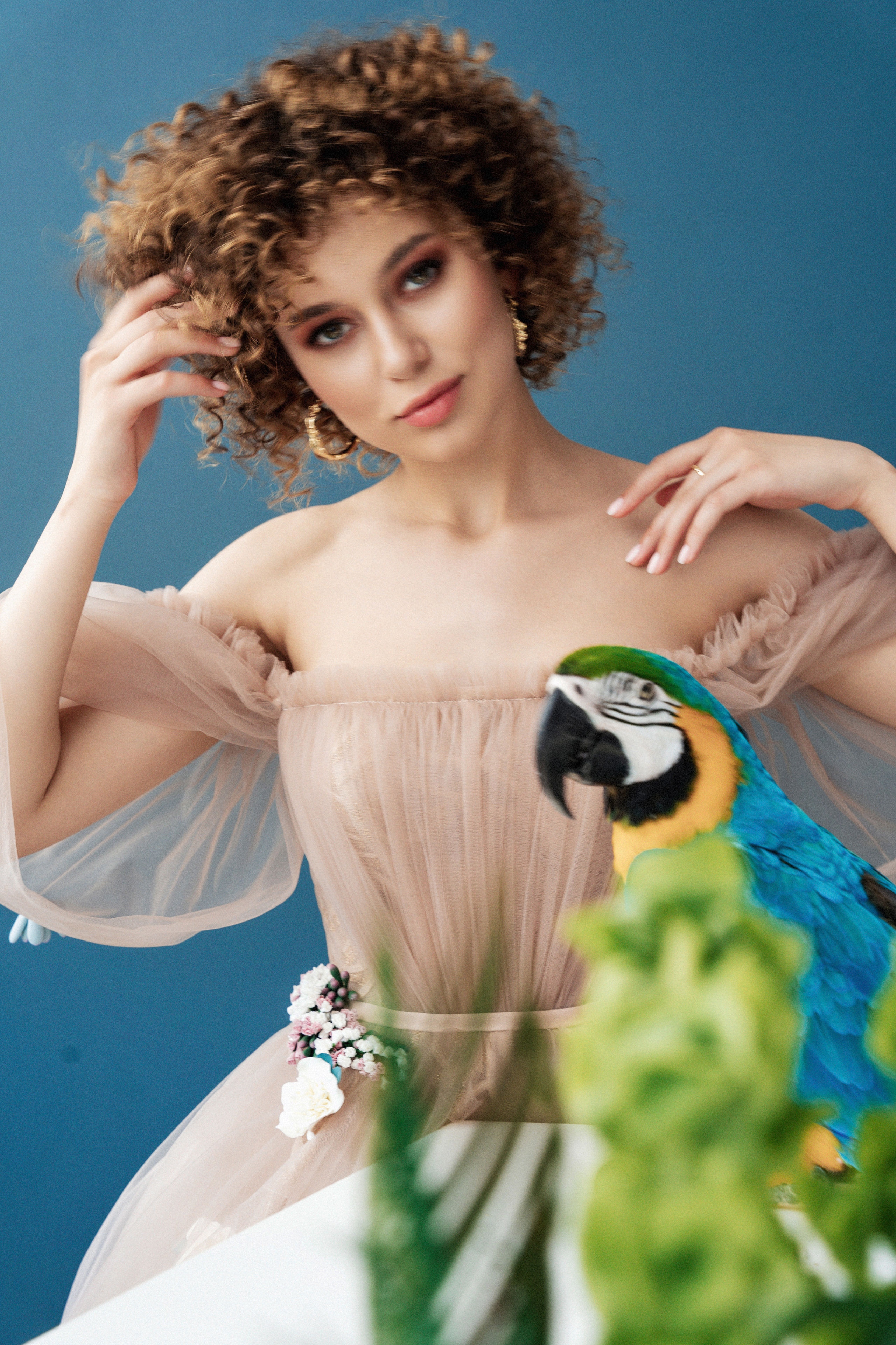 Студийная фотосъемка девушки с попугаем. Саша Потапкин Фотограф. Сочи, Екатеринбург, Москва