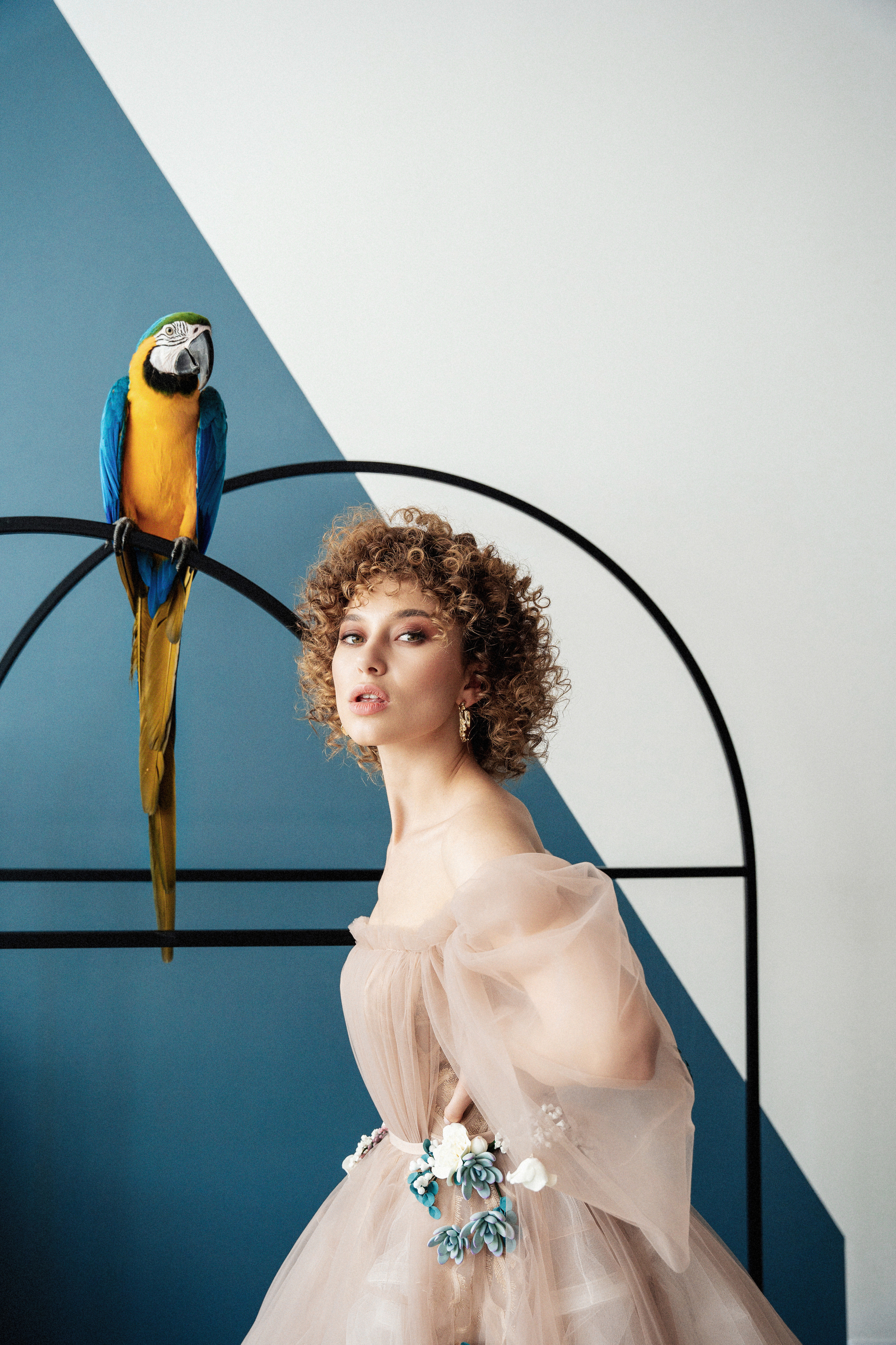 Студийная фотосъемка девушки с попугаем. Саша Потапкин Фотограф. Сочи, Екатеринбург, Москва