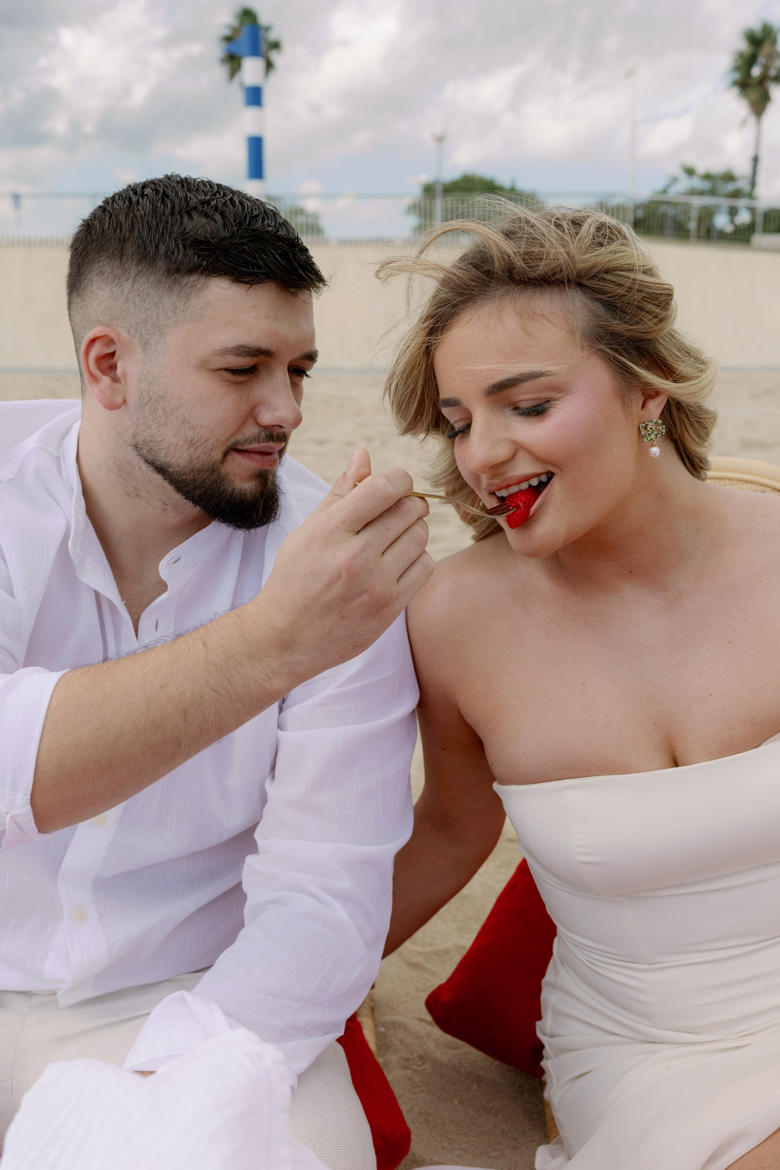 Romantic proposal in front of Barcelona Cathedral at night
