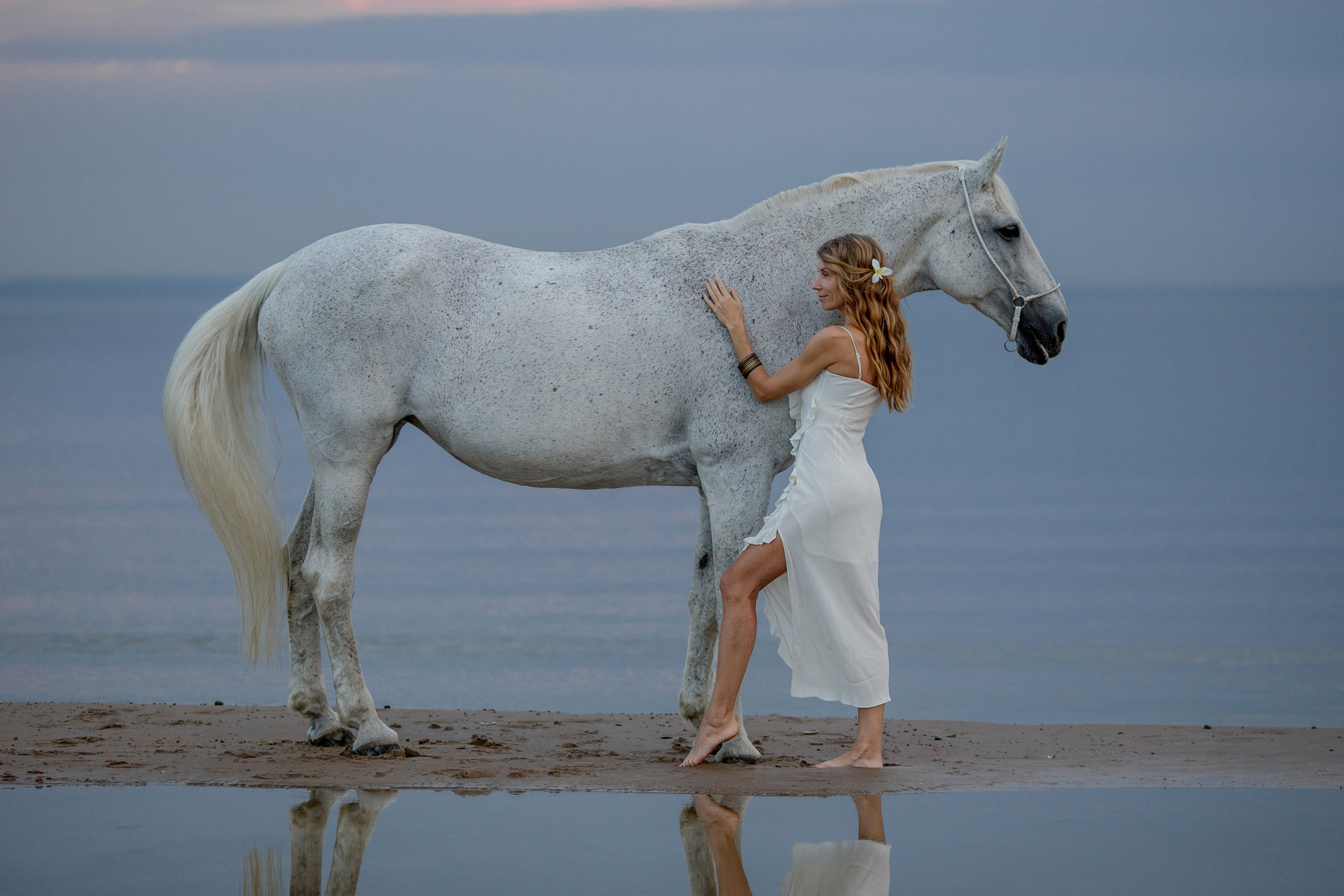 Закатная фотосессия с лошадью на Финском заливе