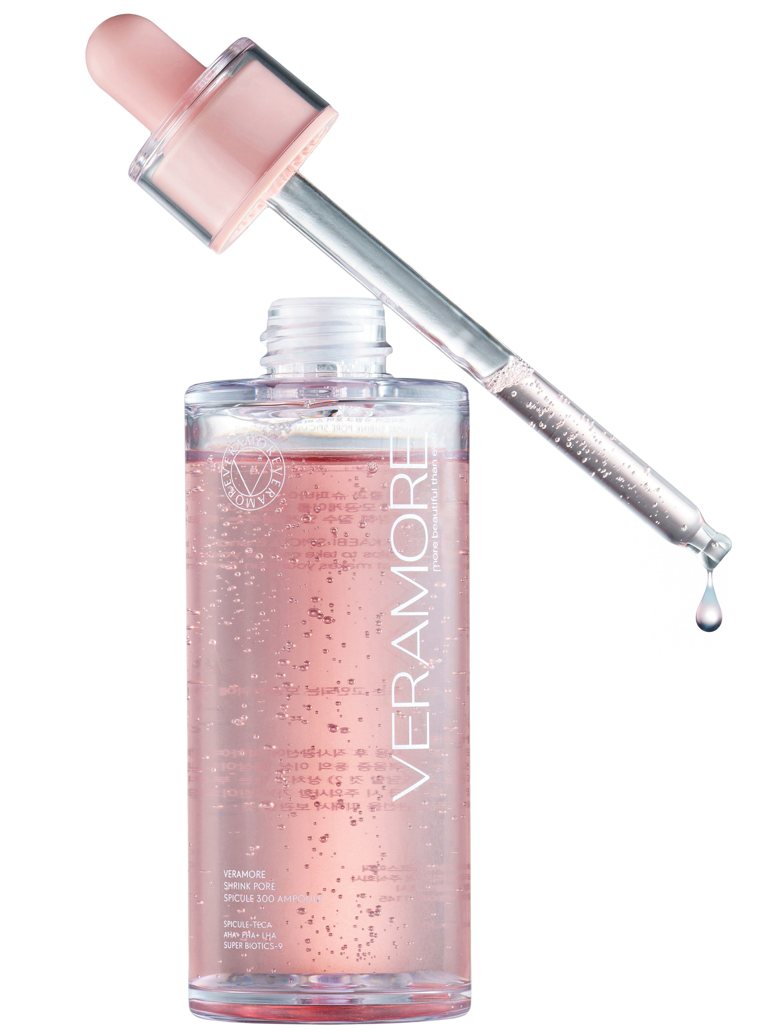 Сыворотка для лица VERAMORE Pore Tightening со спикулами — левитация пипетки с каплей, предметная съёмка для дистрибьютора Esthetics Point