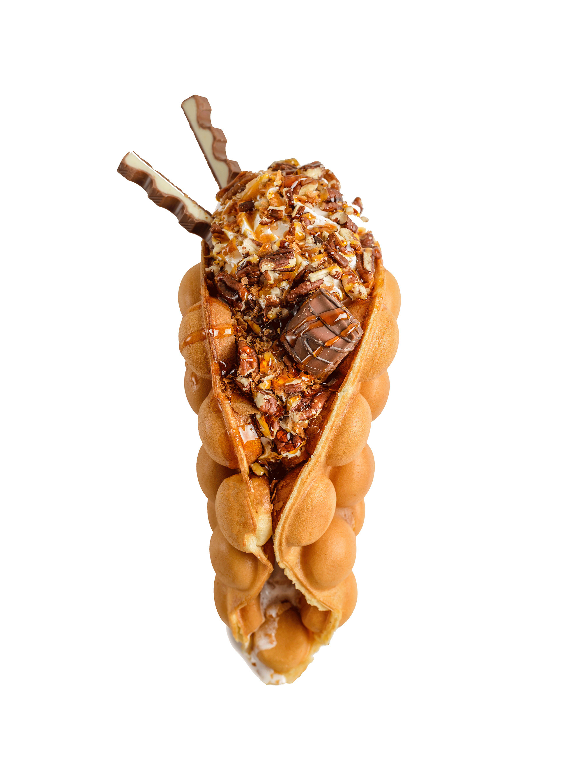 Гонконгская сладкая вафля с мороженным и орехами