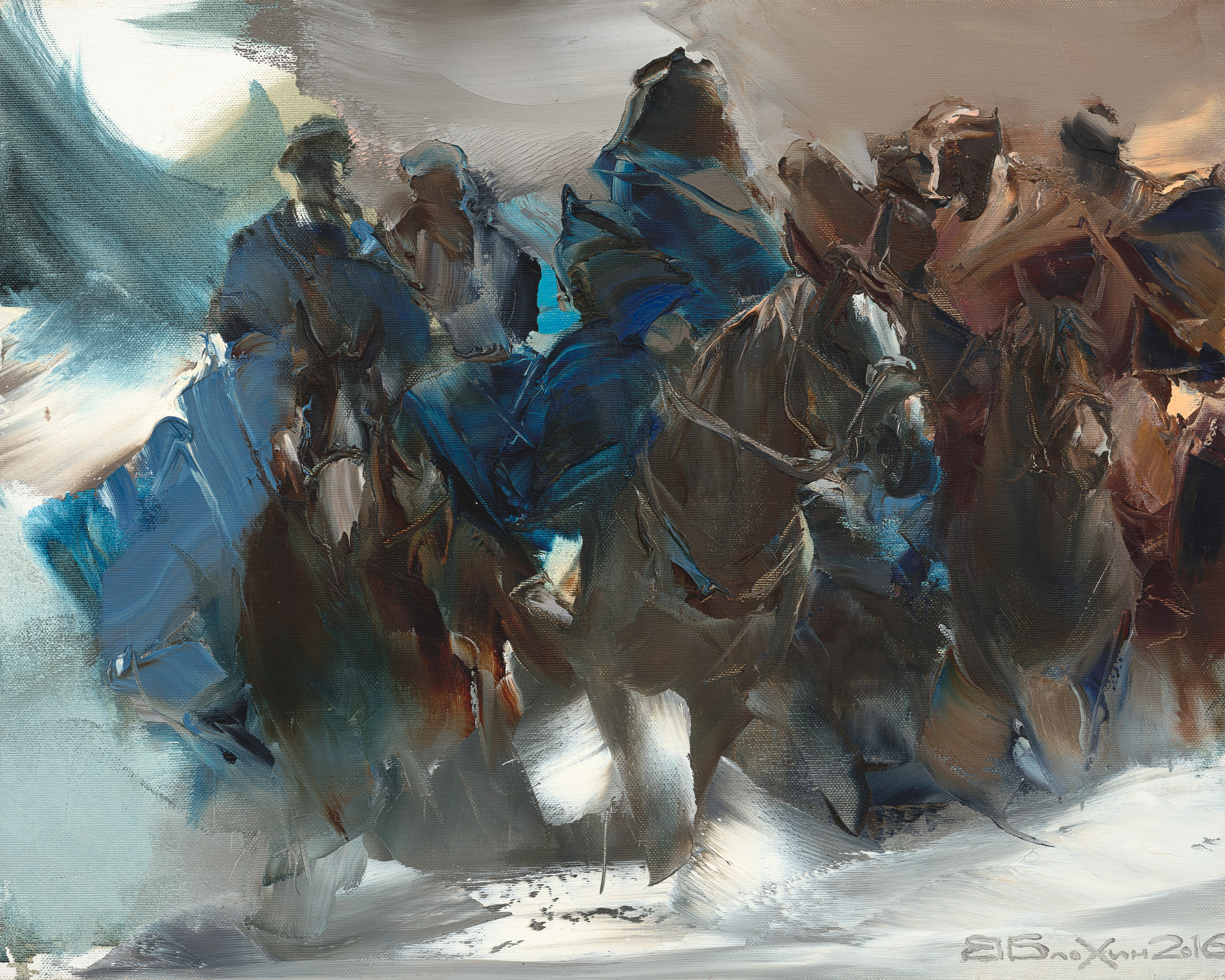 «Этюд со всадниками 2» - художник Валерий Блохин (холст, масло, 40x50, 2016)