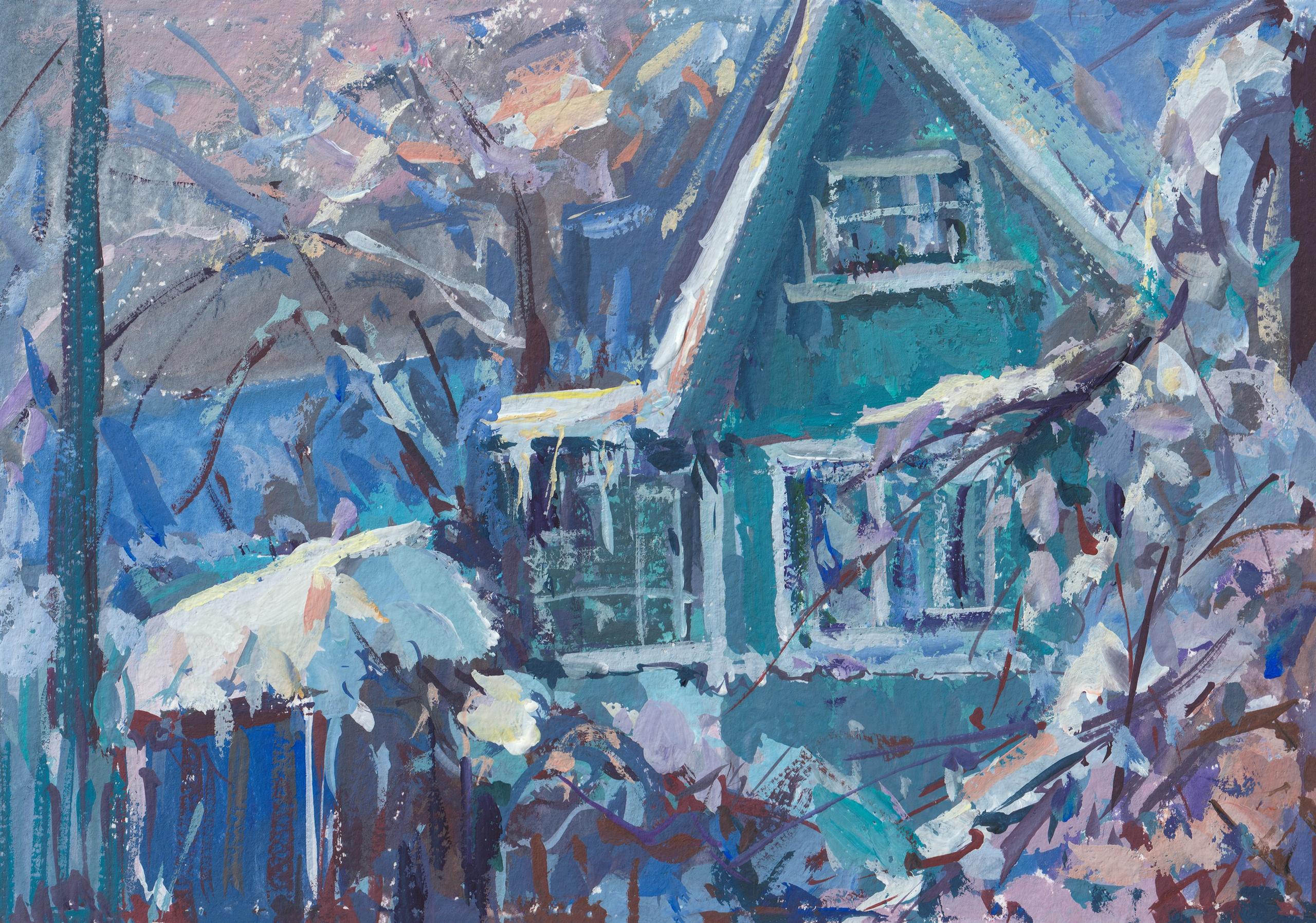 "Сказочный Рождество" бумага, гуашь 15х21см, 2025