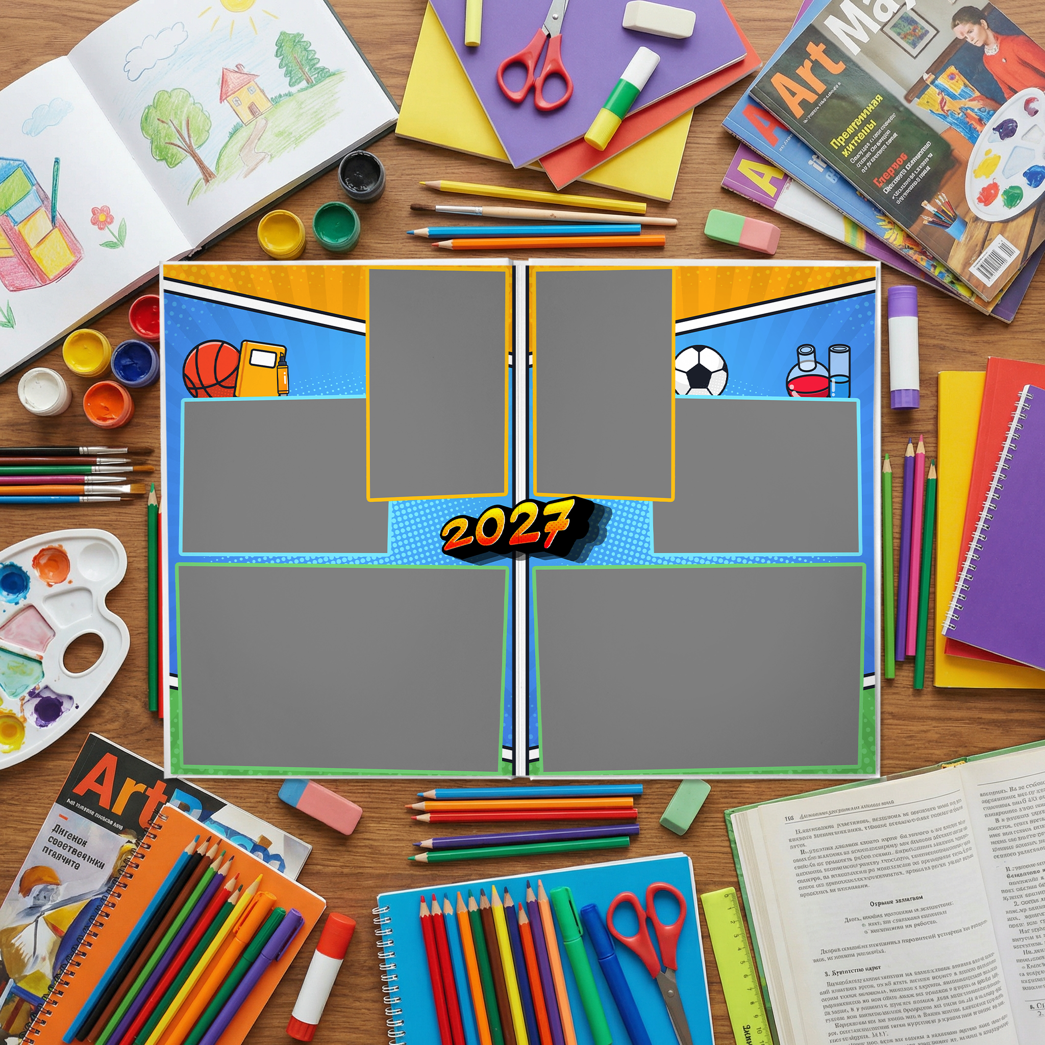 032 Comics II. Дизайны, psd шаблоны школьных и выпускных альбомов и обложек