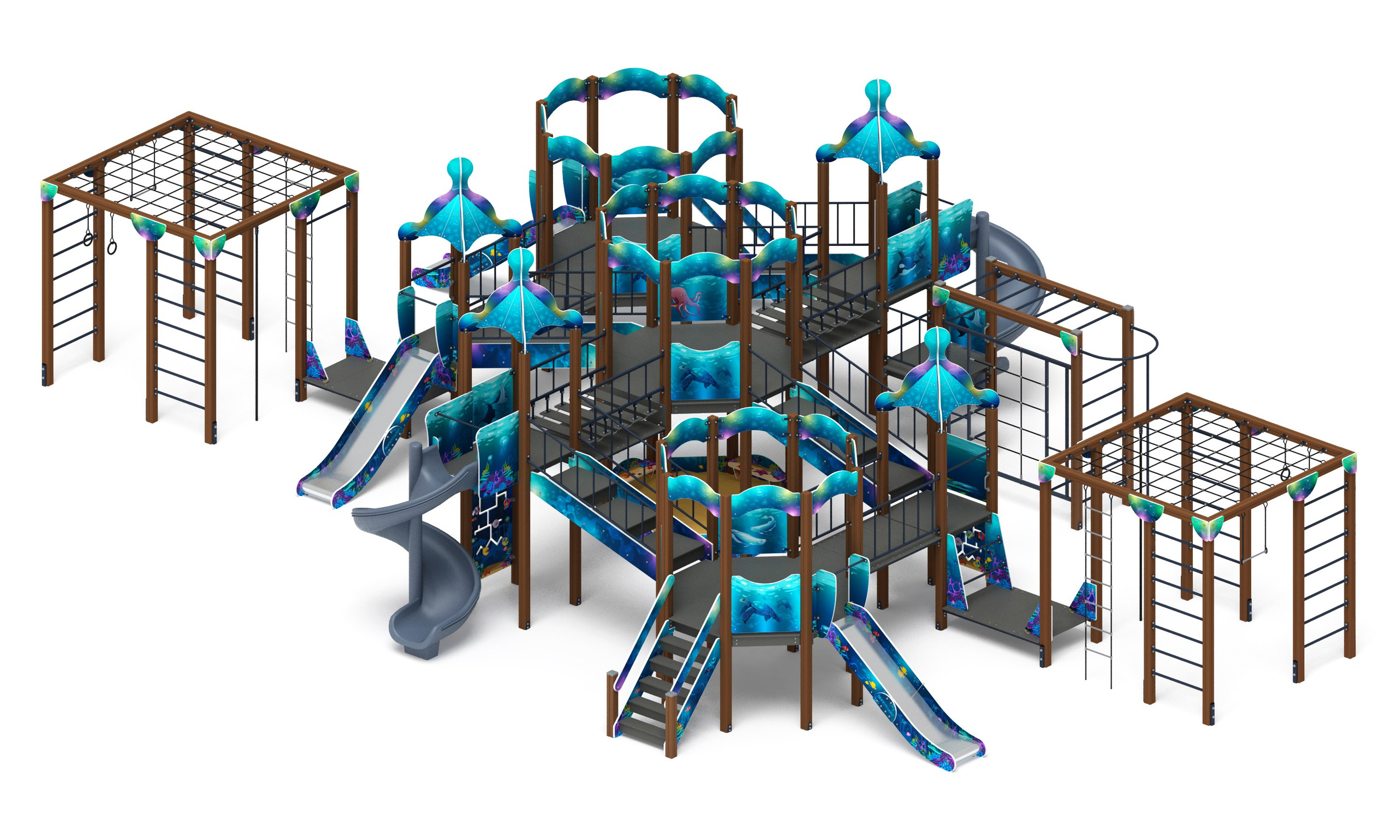 Морской - ДИК 2.17.08-01.И1 - Игровой комплекс H=1200 H=2000                                                                                                                         Габариты (ШхДхВ): 16550x10800x4540                                                                                                                                                                      Зона безопасности, мм: 19550х14800                                                                                                                                                                    Скат горки: H=1200 (металлический скат) / H=2000 (винтовой скат)